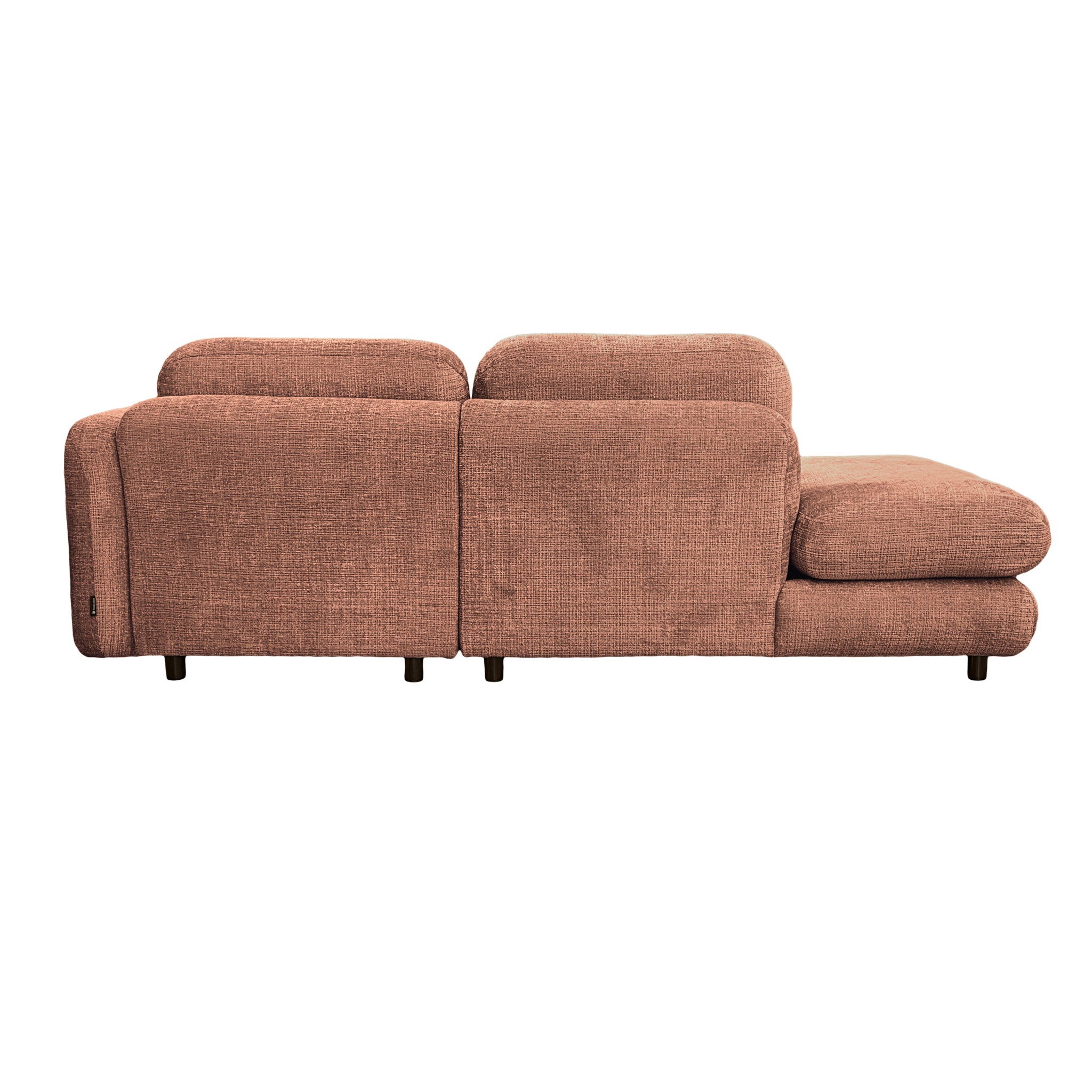 Canapé d’angle droit Clef en tissu chenille terracotta Paname Avenue, vue arrière sur fond blanc