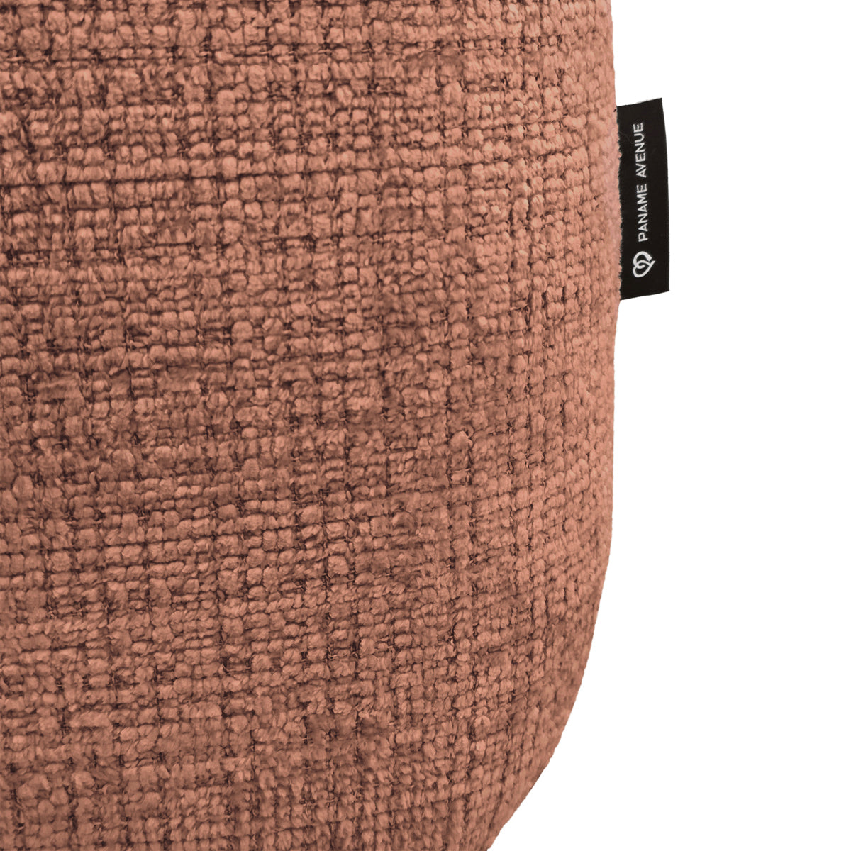Canapé d’angle droit Clef en tissu chenille terracotta Paname Avenue, détail du label de la marque