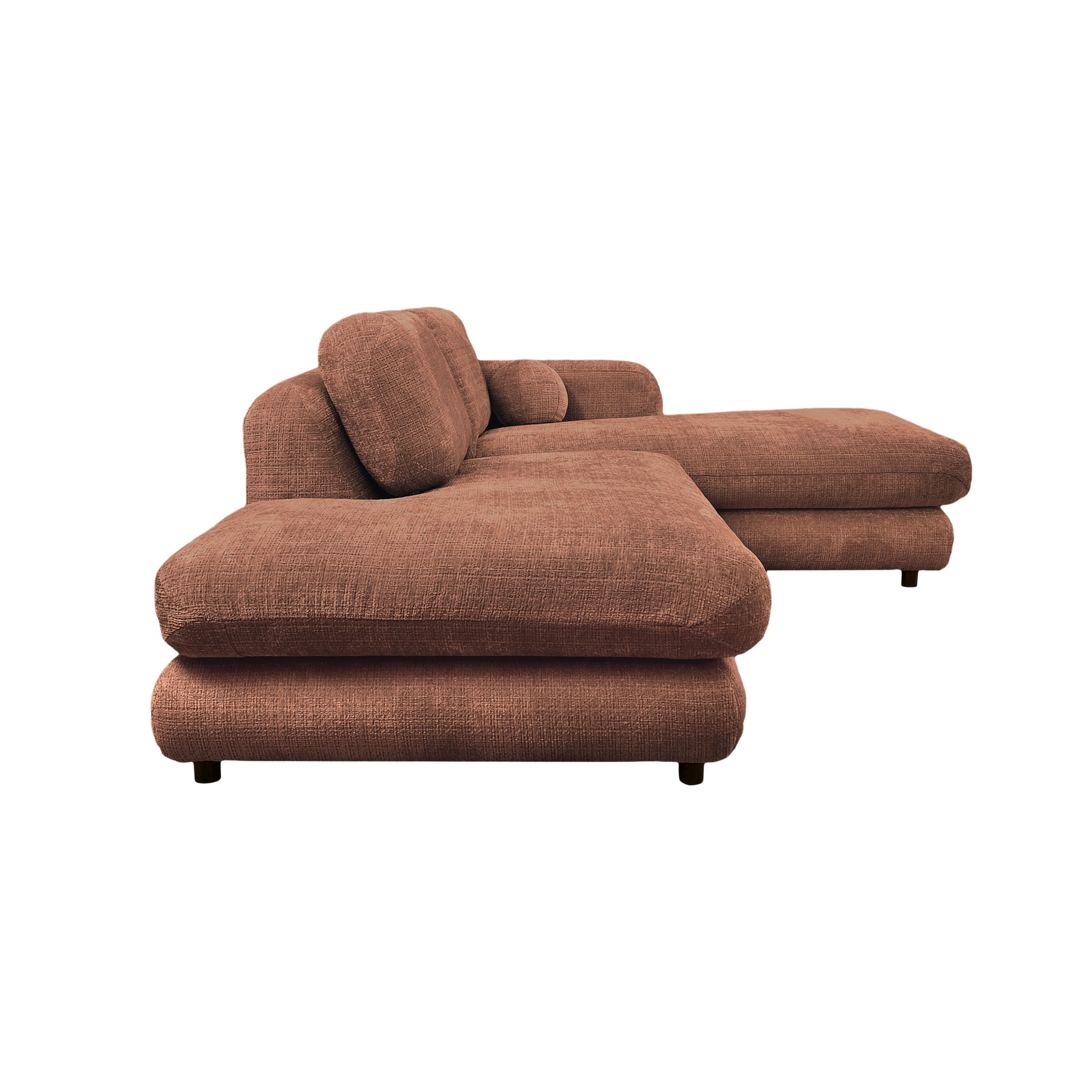Canapé d’angle droit Clef en tissu chenille terracotta Paname Avenue, vue de profil sur fond blanc