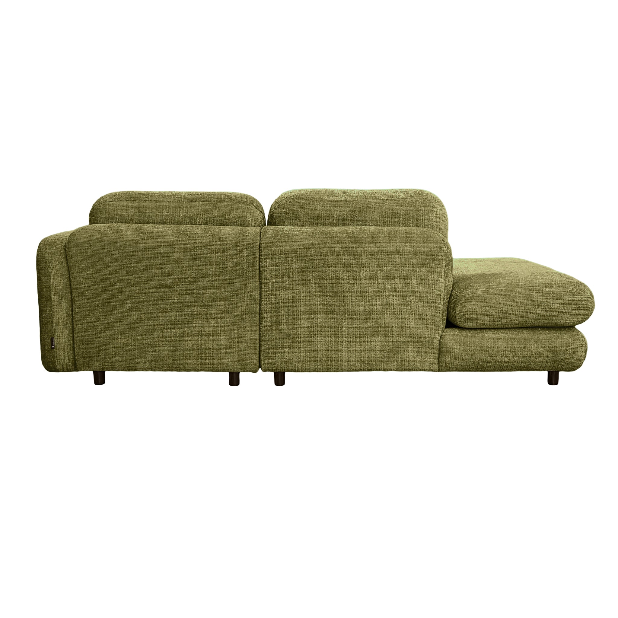 Canapé d’angle droit Clef en tissu chenille vert olive Paname Avenue, vue arrière sur fond blanc
