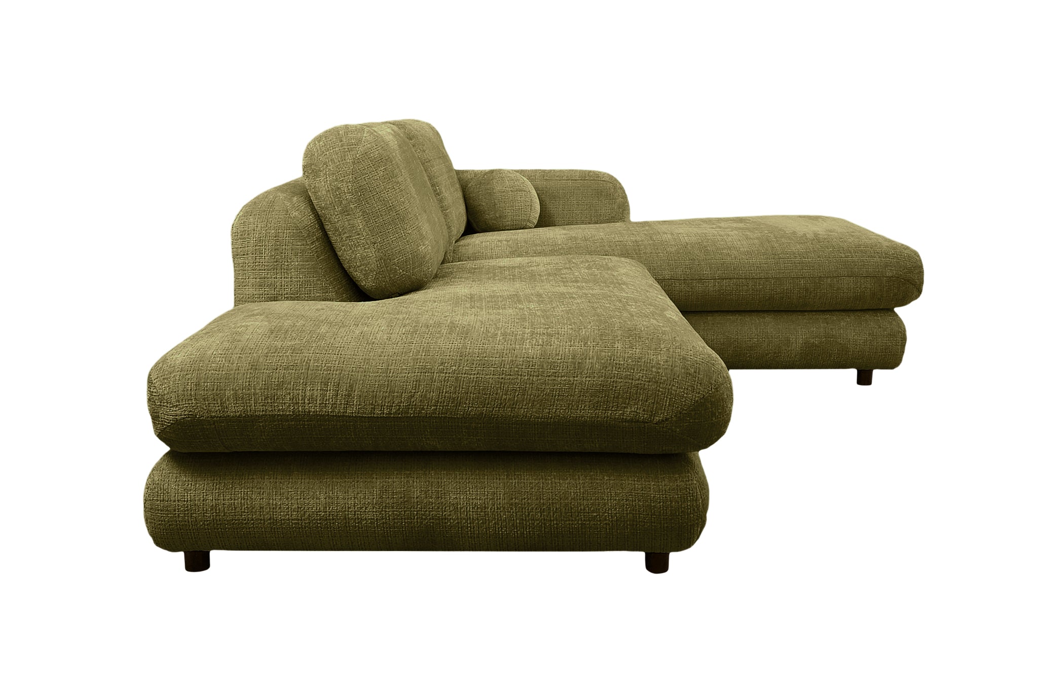 Canapé d’angle droit Clef en tissu chenille vert olive Paname Avenue, vue de profil sur fond blanc