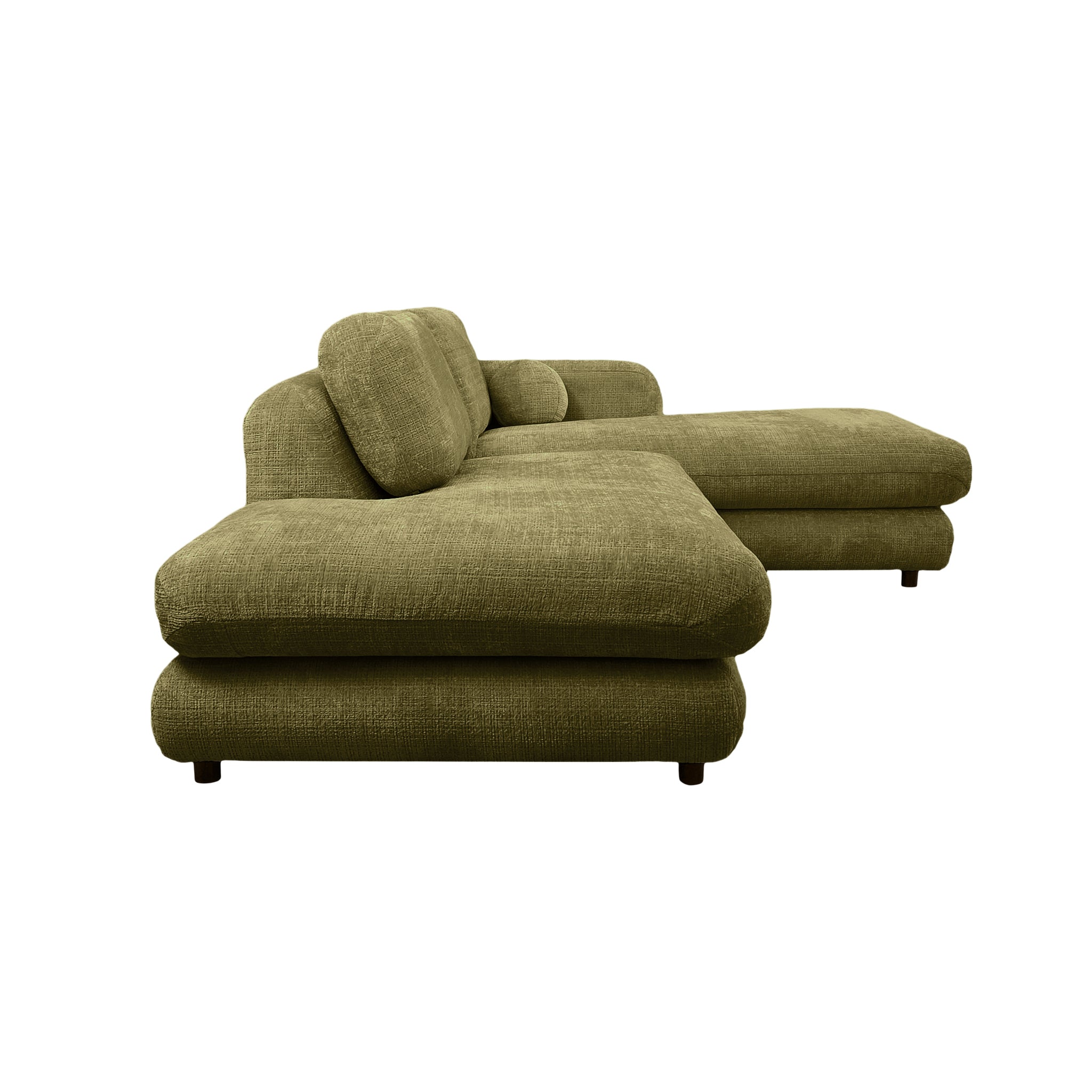 Canapé d’angle droit Clef en tissu chenille vert olive Paname Avenue, vue de profil sur fond blanc