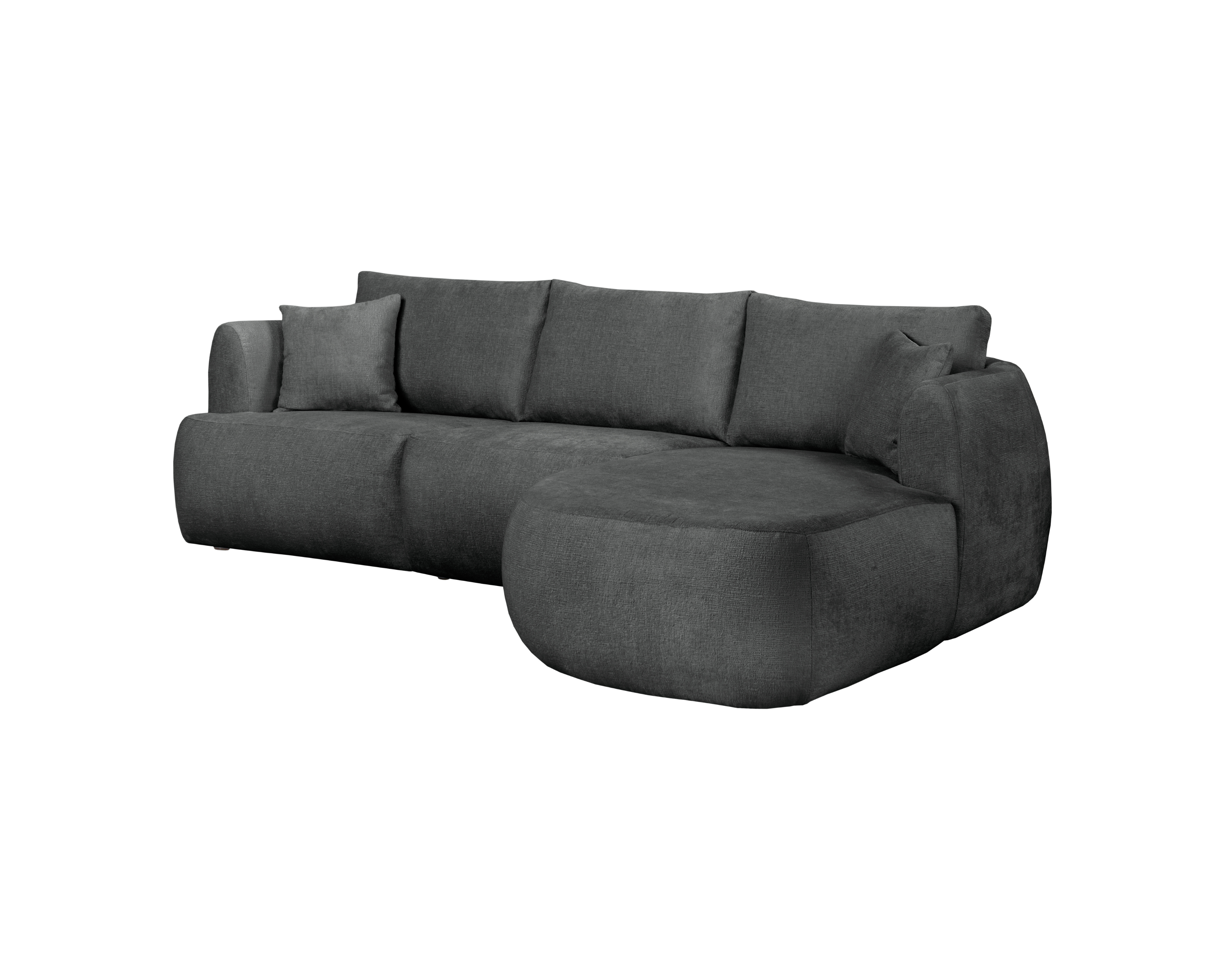 Canapé d’angle droit Lepic en tissu chenille anthracite Paname Avenue, vue trois-quarts sur fond blanc