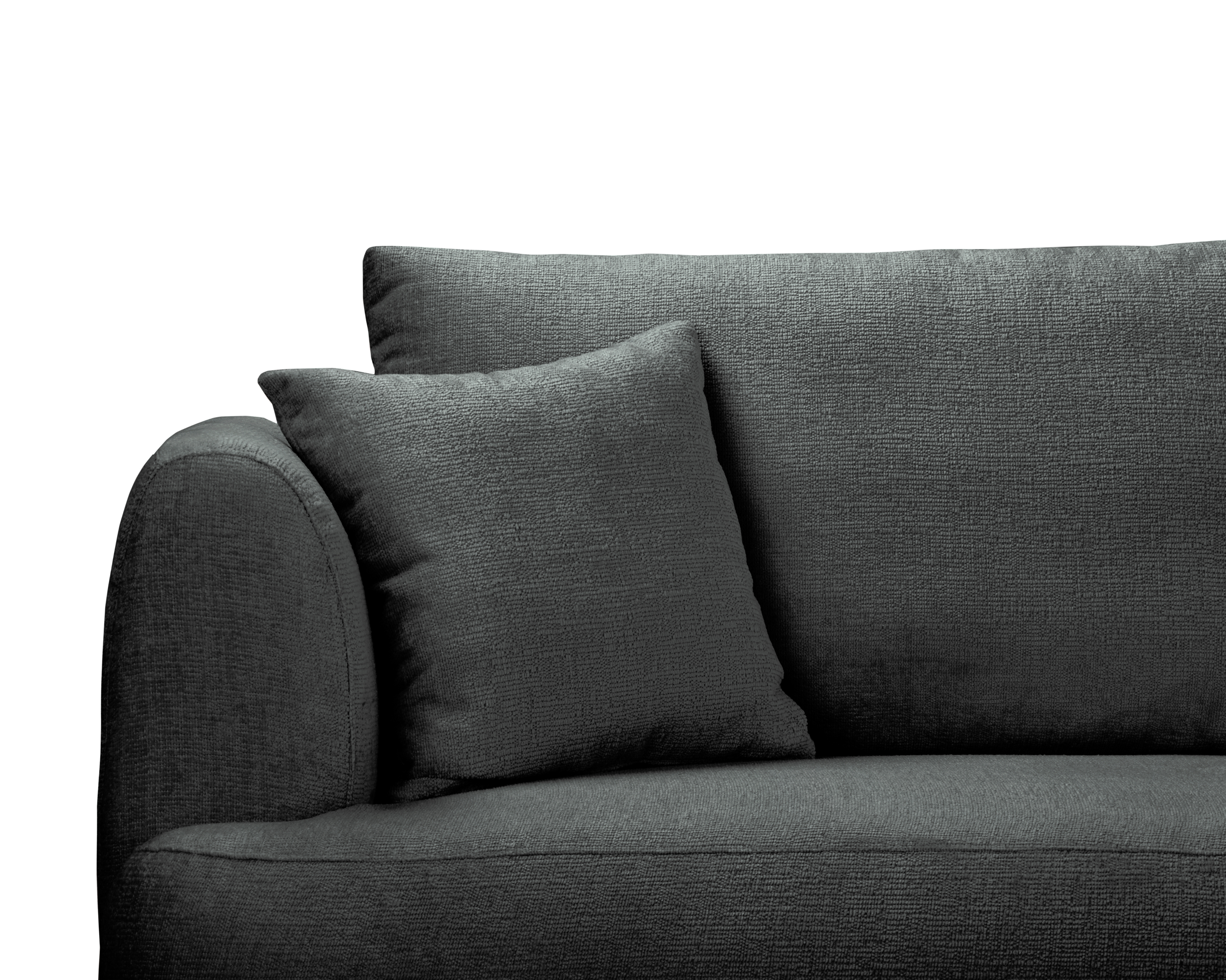 Canapé d’angle droit Lepic en tissu chenille anthracite Paname Avenue, zoom sur les coussins