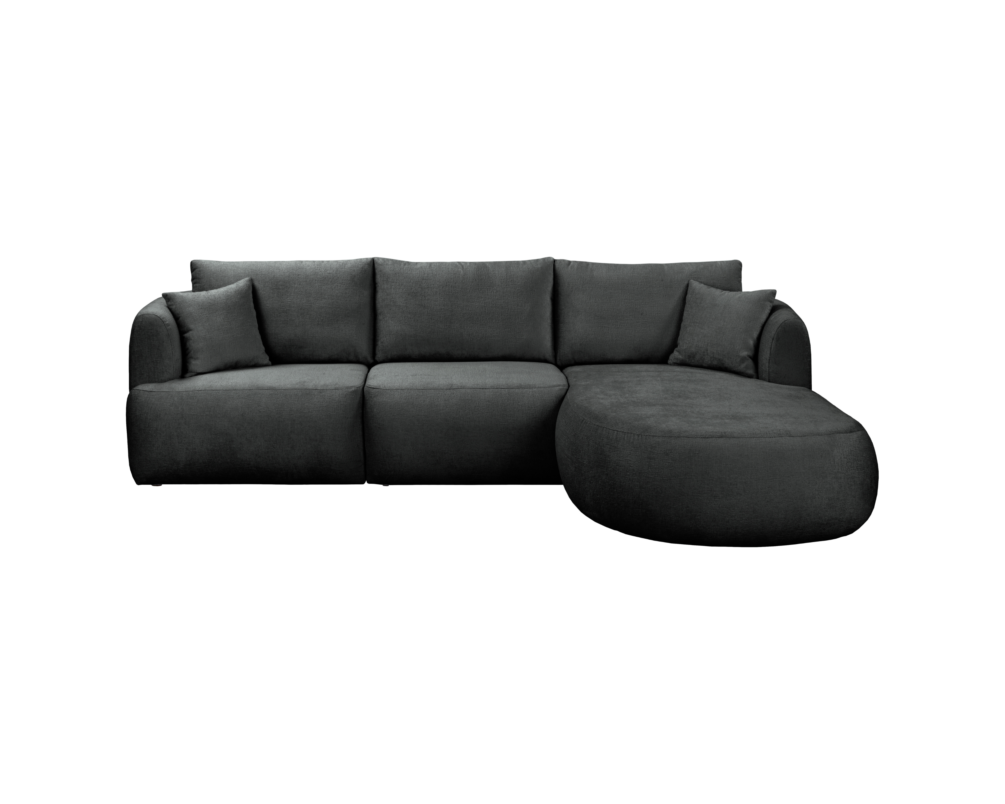 Canapé d’angle droit Lepic en tissu chenille anthracite Paname Avenue, vue de face sur fond blanc