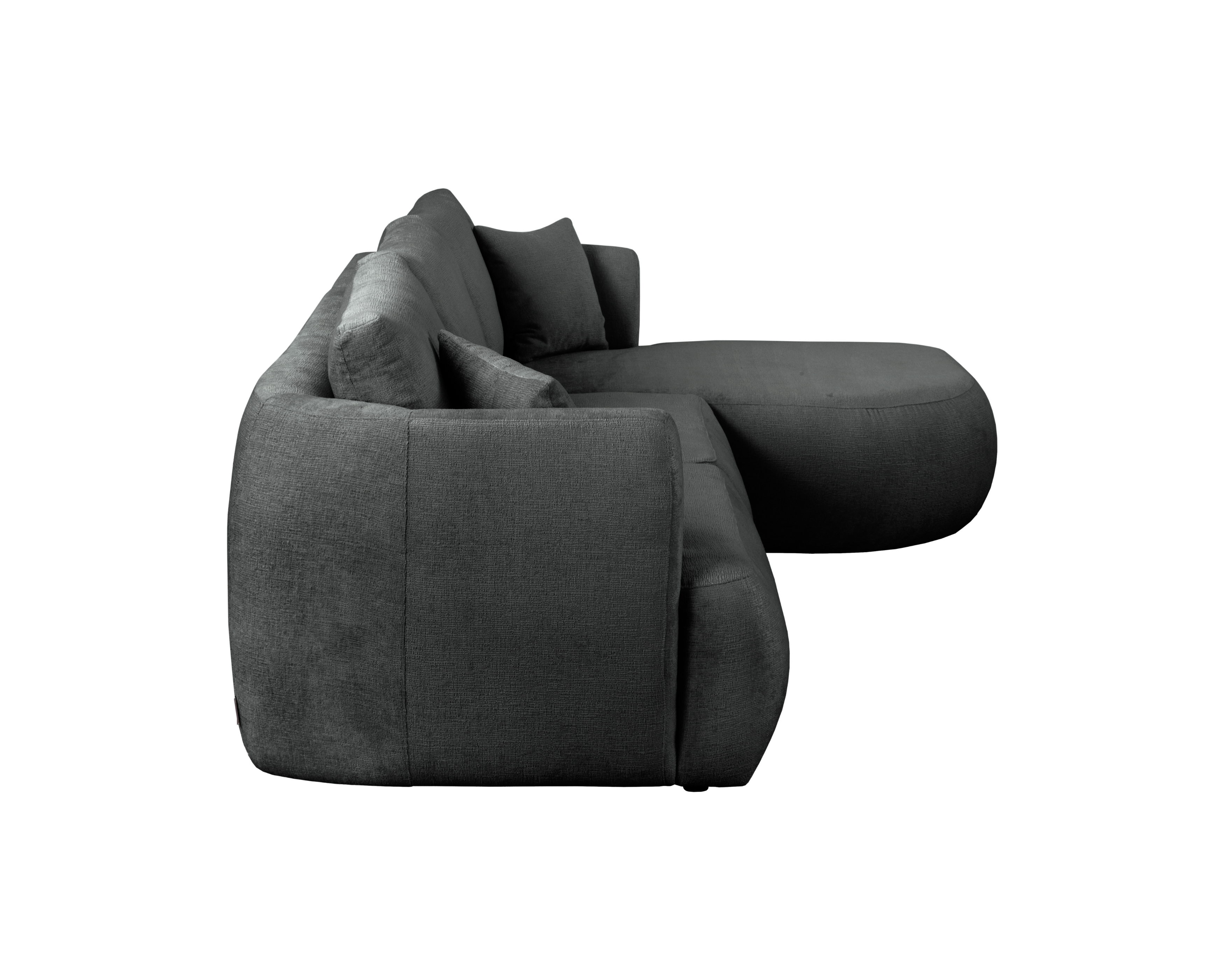 Canapé d’angle droit Lepic en tissu chenille anthracite Paname Avenue, vue de profil sur fond blanc