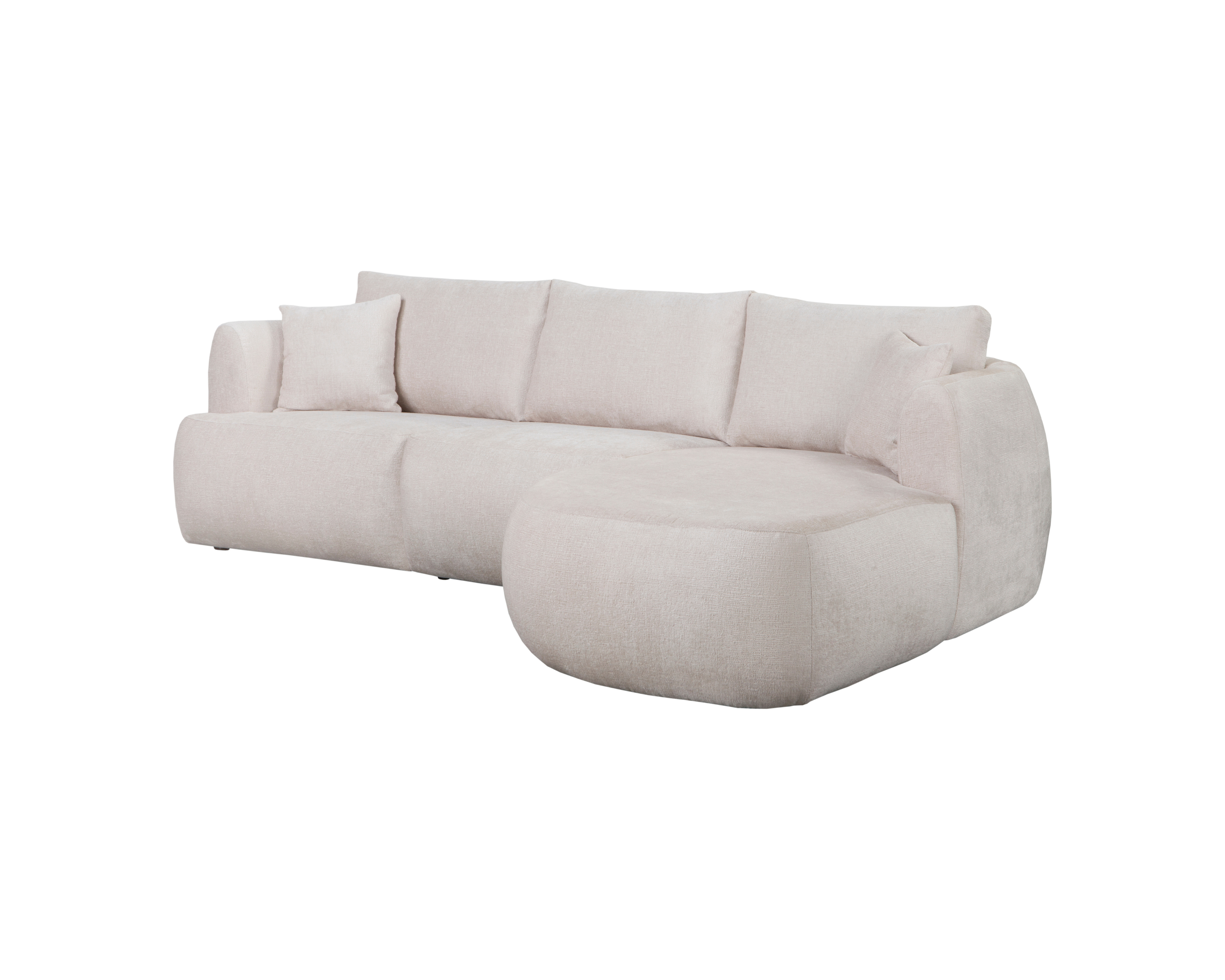 Canapé d’angle droit Lepic en tissu chenille beige Paname Avenue, vue trois-quarts sur fond blanc