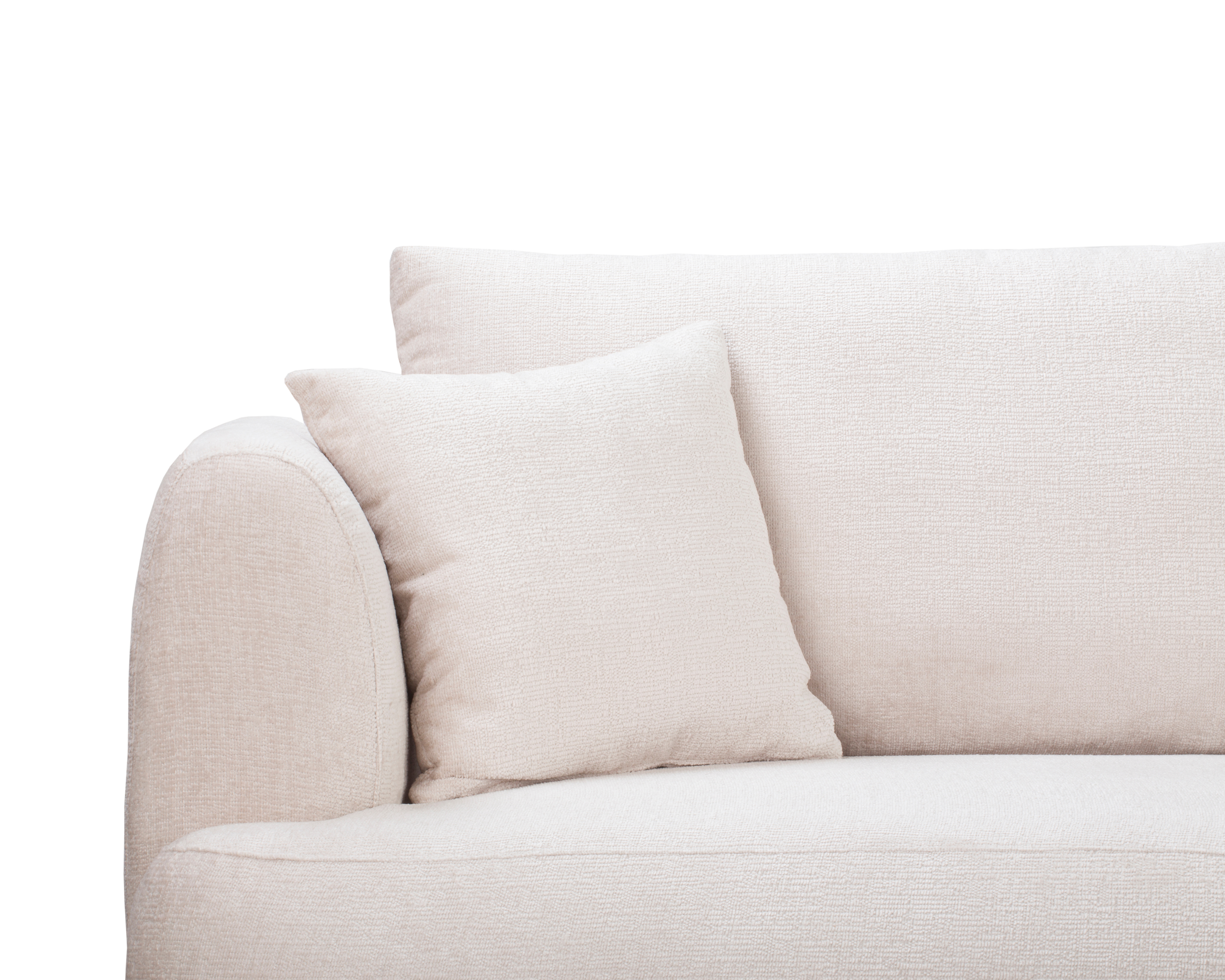 Canapé d’angle droit Lepic en tissu chenille beige Paname Avenue, zoom sur les coussins