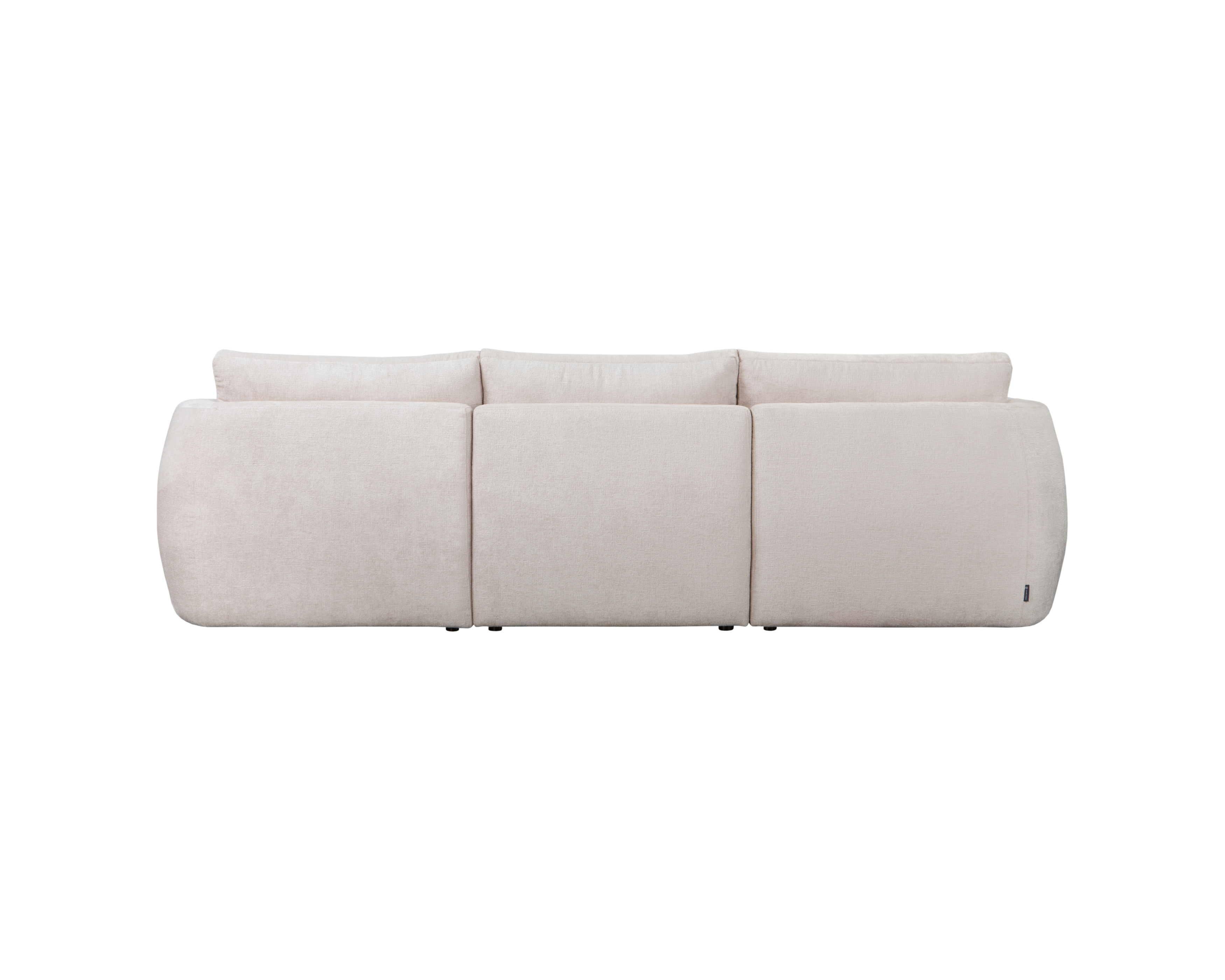 Canapé d’angle droit Lepic en tissu chenille beige Paname Avenue, vue arrière sur fond blanc