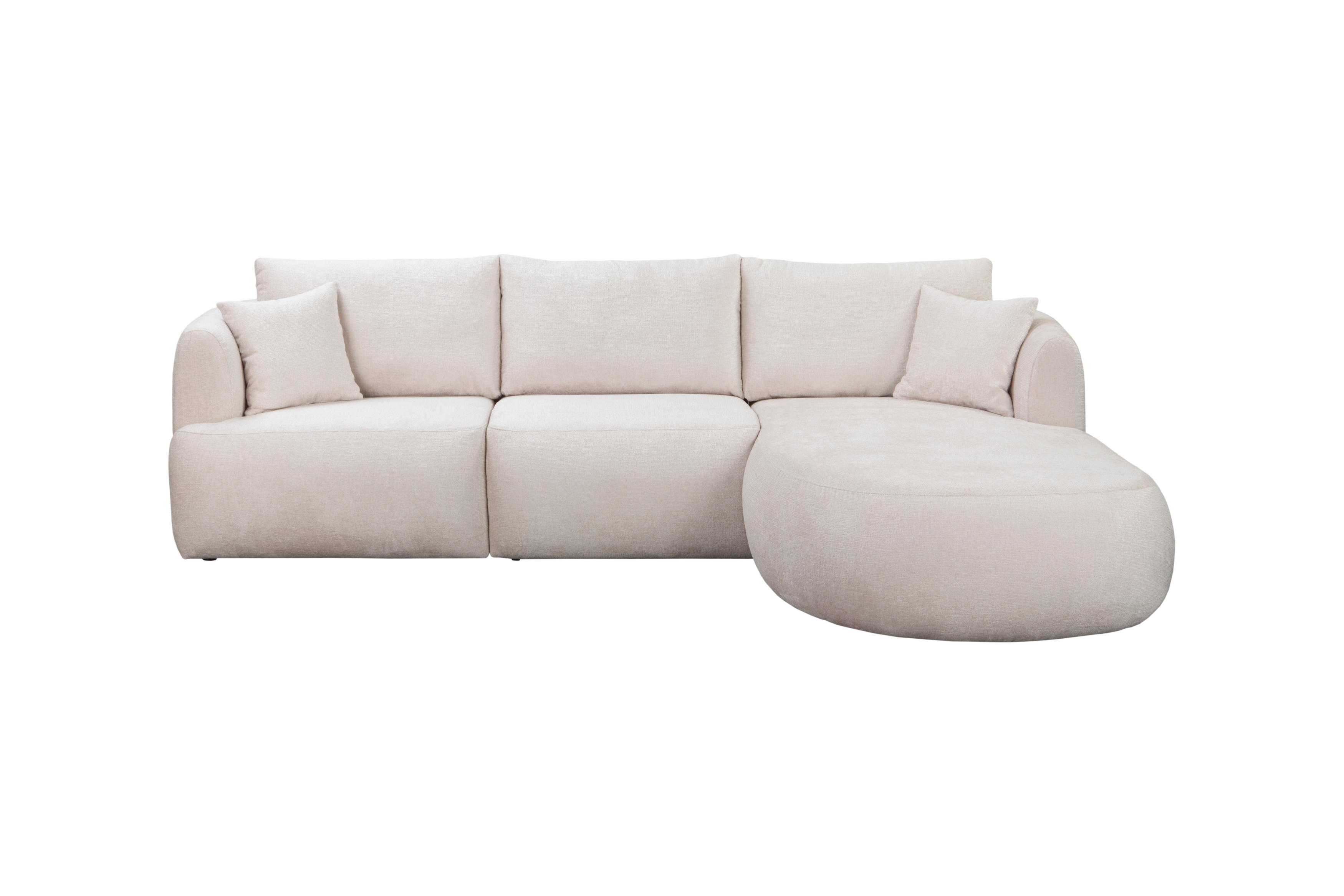 Canapé d’angle droit Lepic en tissu chenille beige Paname Avenue, vue de face sur fond blanc