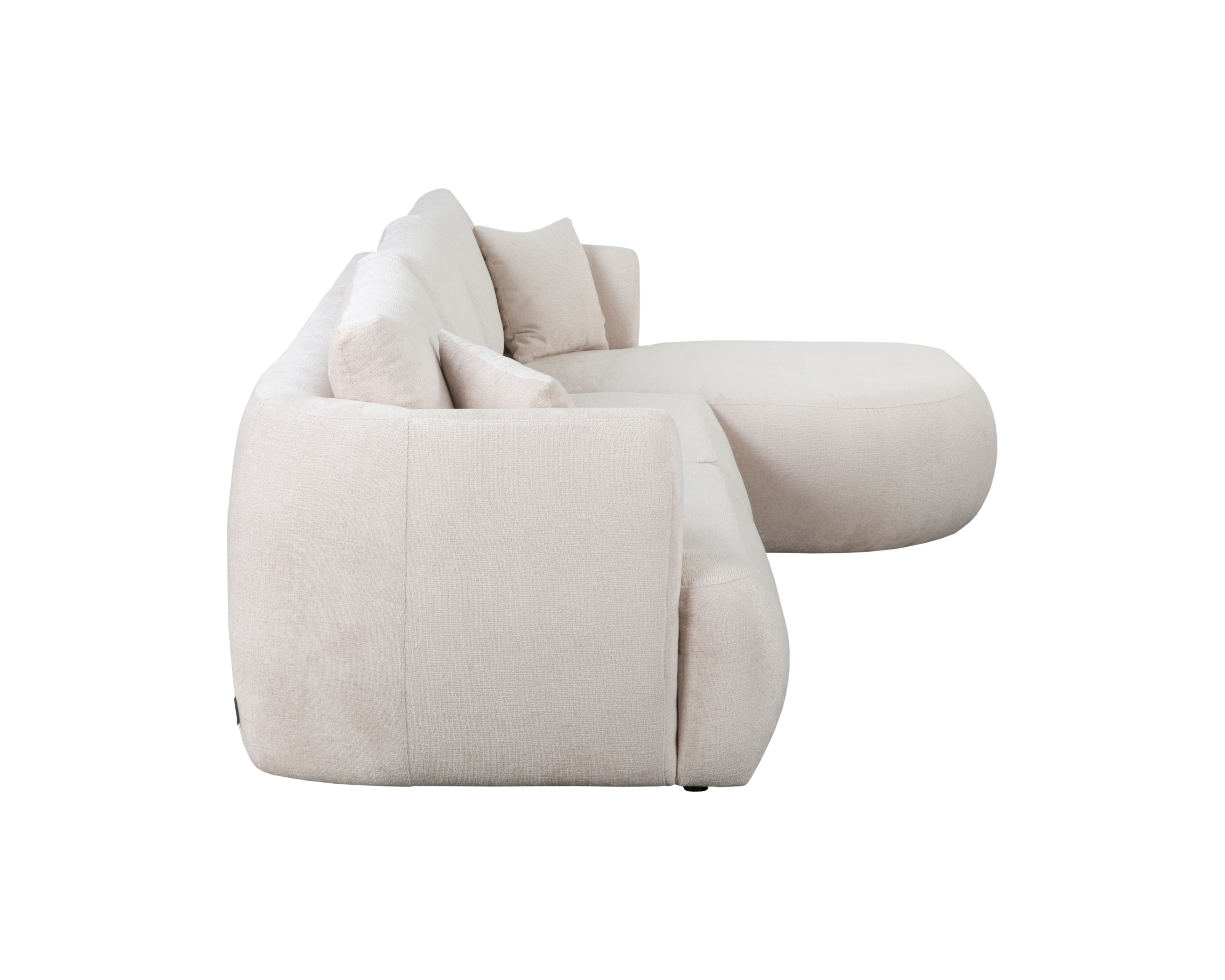 Canapé d’angle droit Lepic en tissu chenille beige Paname Avenue, vue de profil sur fond blanc