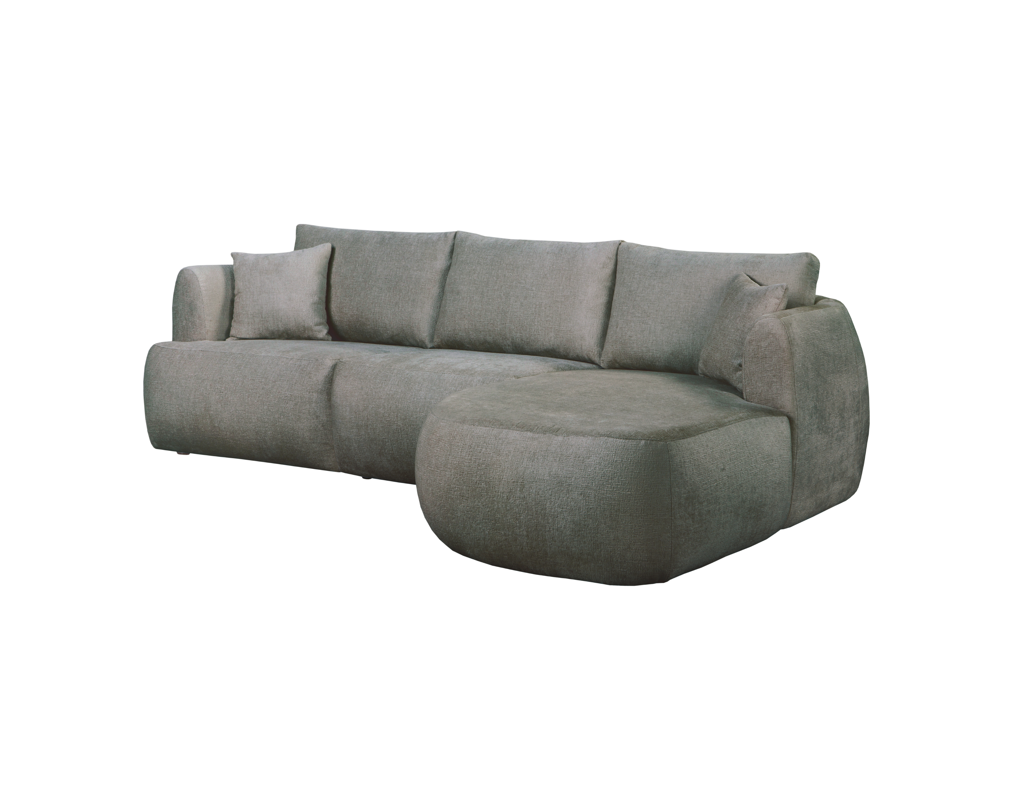 Canapé d’angle droit Lepic en tissu chenille gris Paname Avenue, vue trois-quarts sur fond blanc