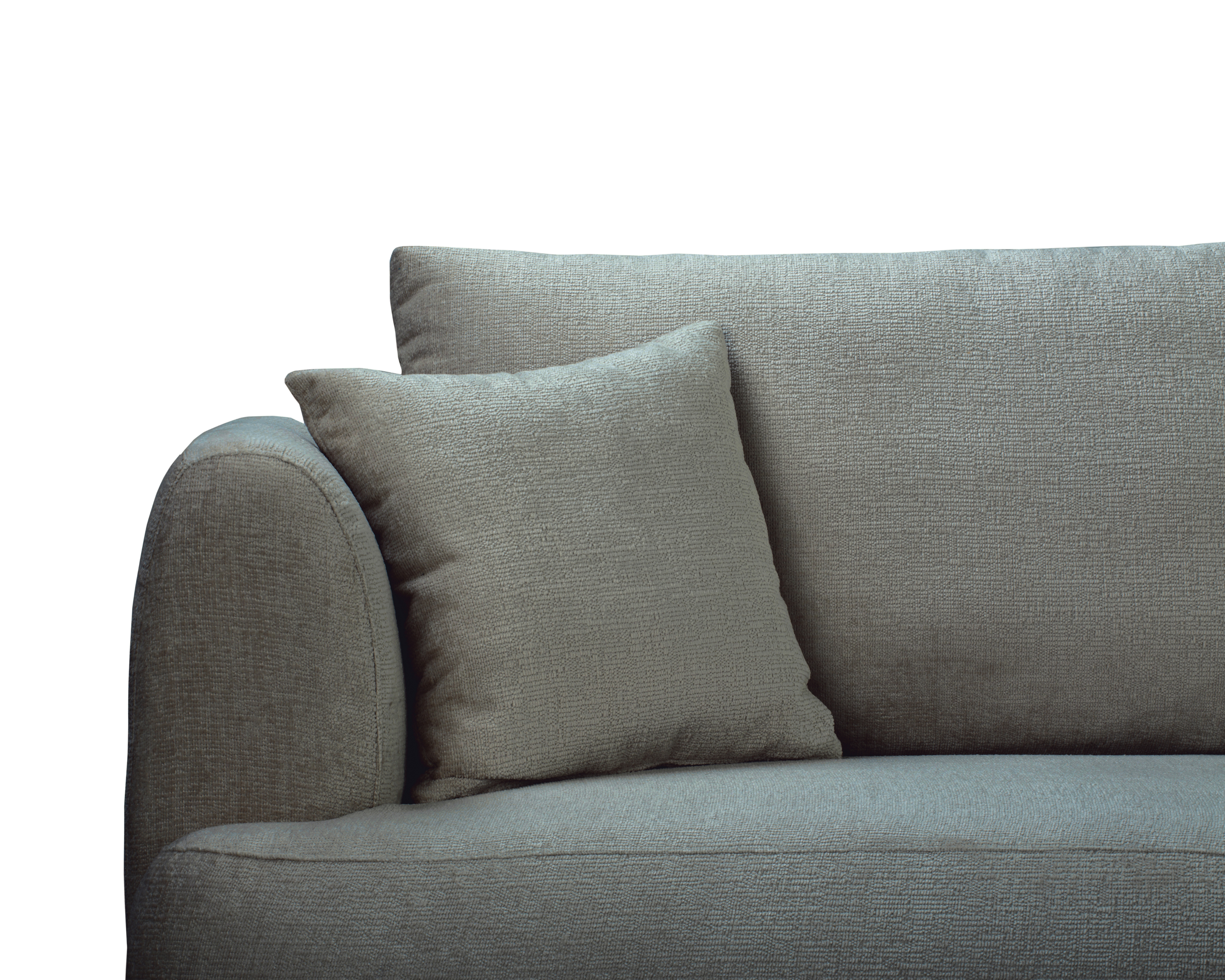 Canapé d’angle droit Lepic en tissu chenille gris Paname Avenue, zoom sur les coussins