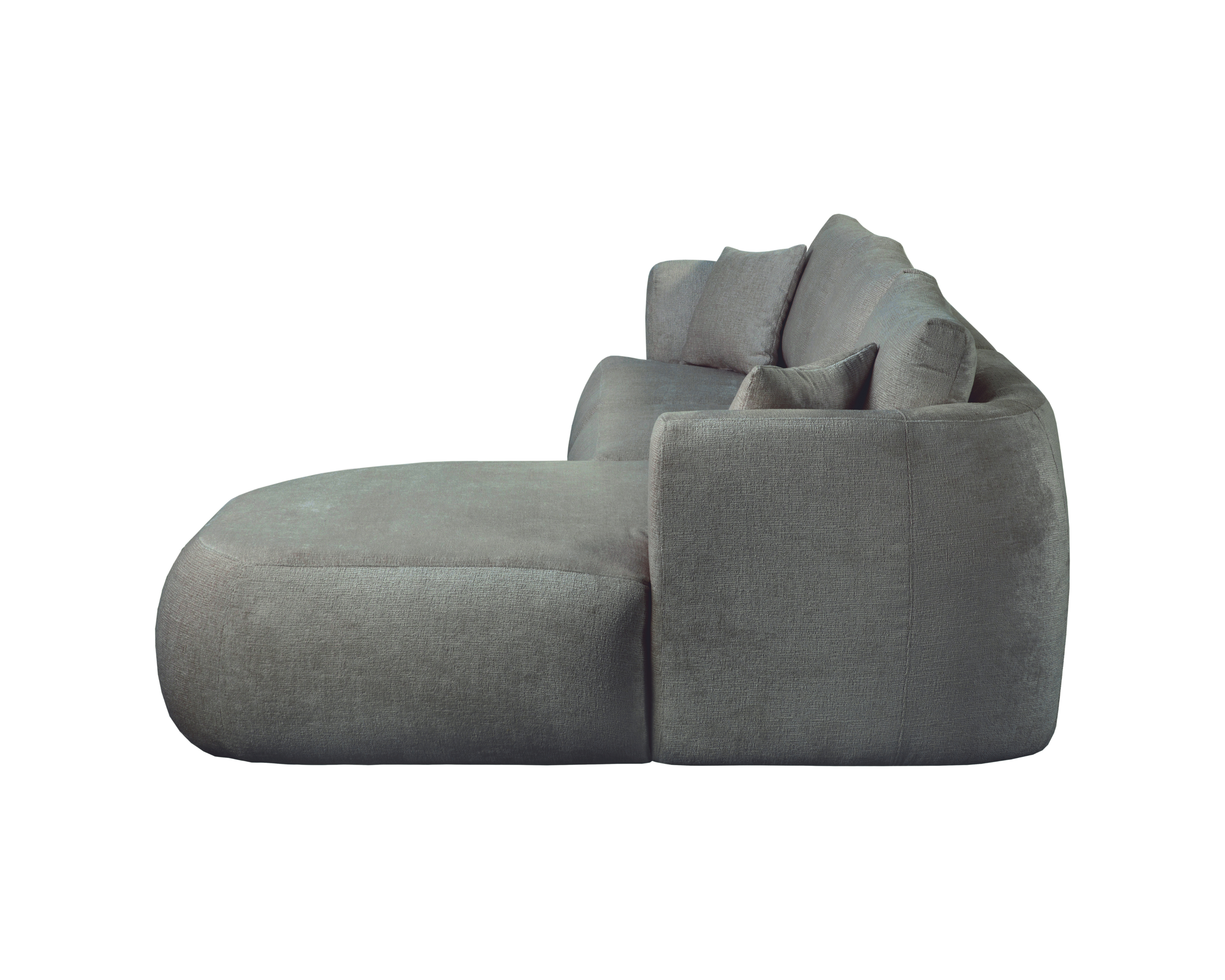 Canapé d’angle droit Lepic en tissu chenille gris Paname Avenue, vue de profil avec méridienne