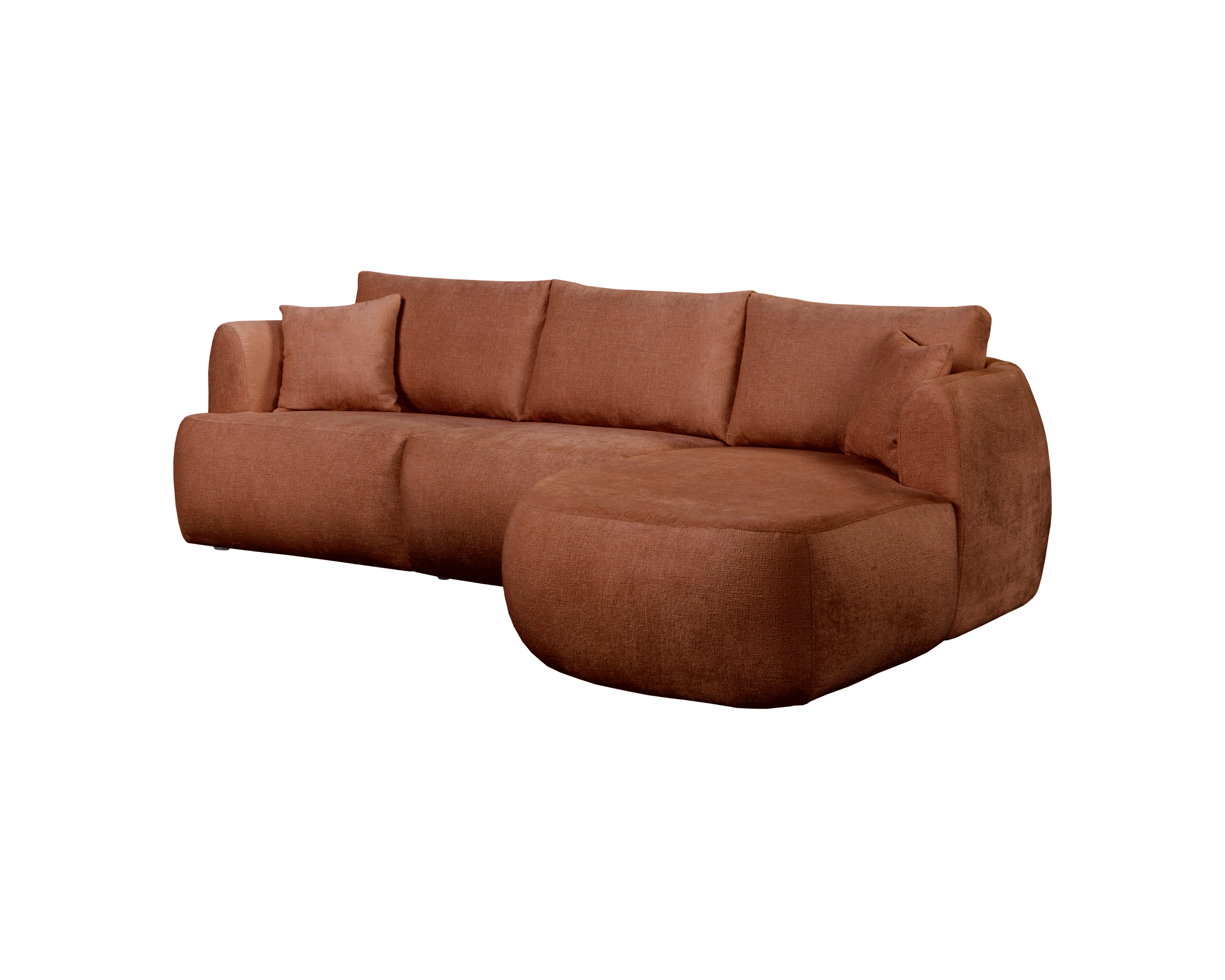 Canapé d’angle droit Lepic en tissu chenille terracotta Paname Avenue, vue trois-quarts sur fond blanc