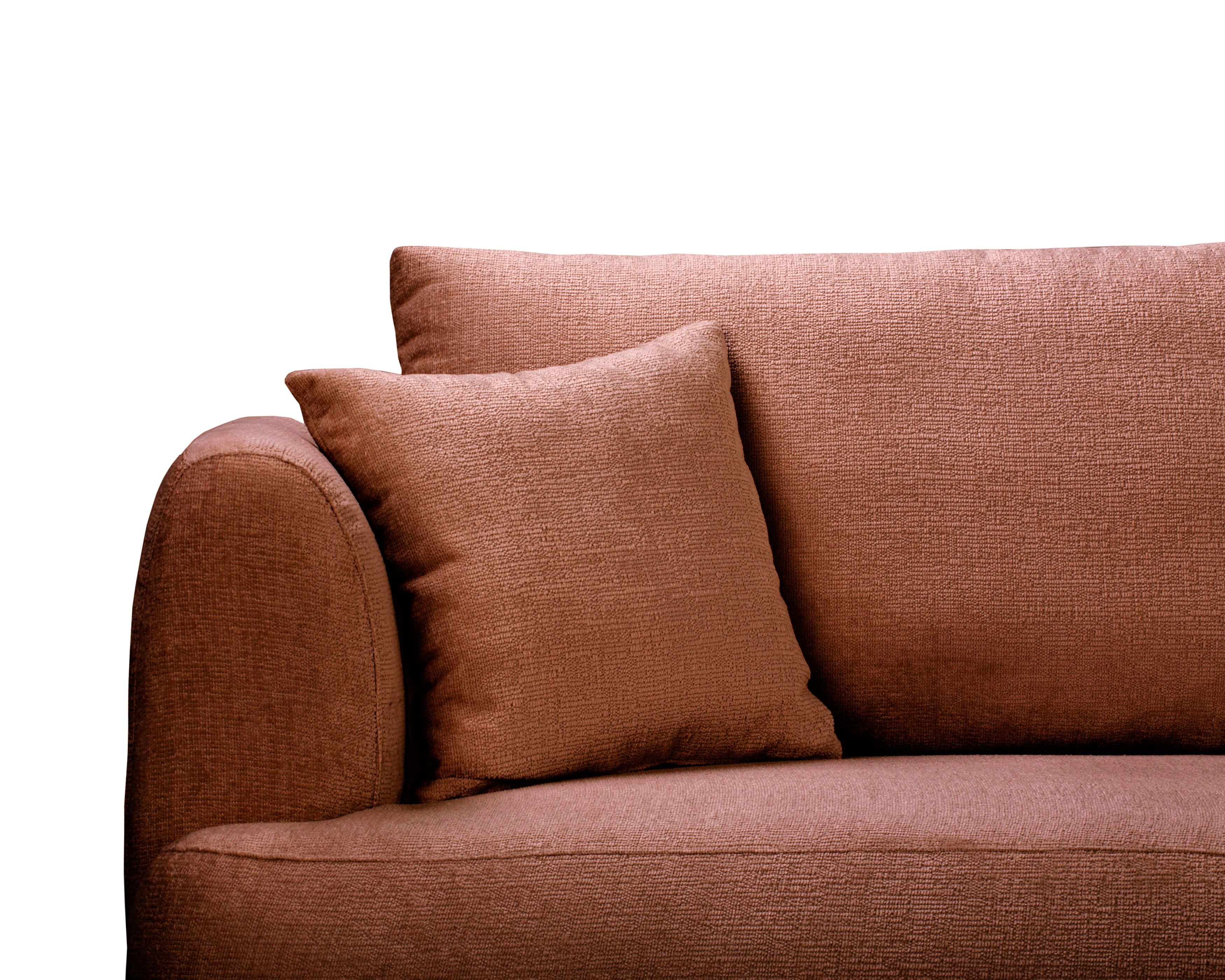 Canapé d’angle droit Lepic en tissu chenille terracotta Paname Avenue, zoom sur les coussins