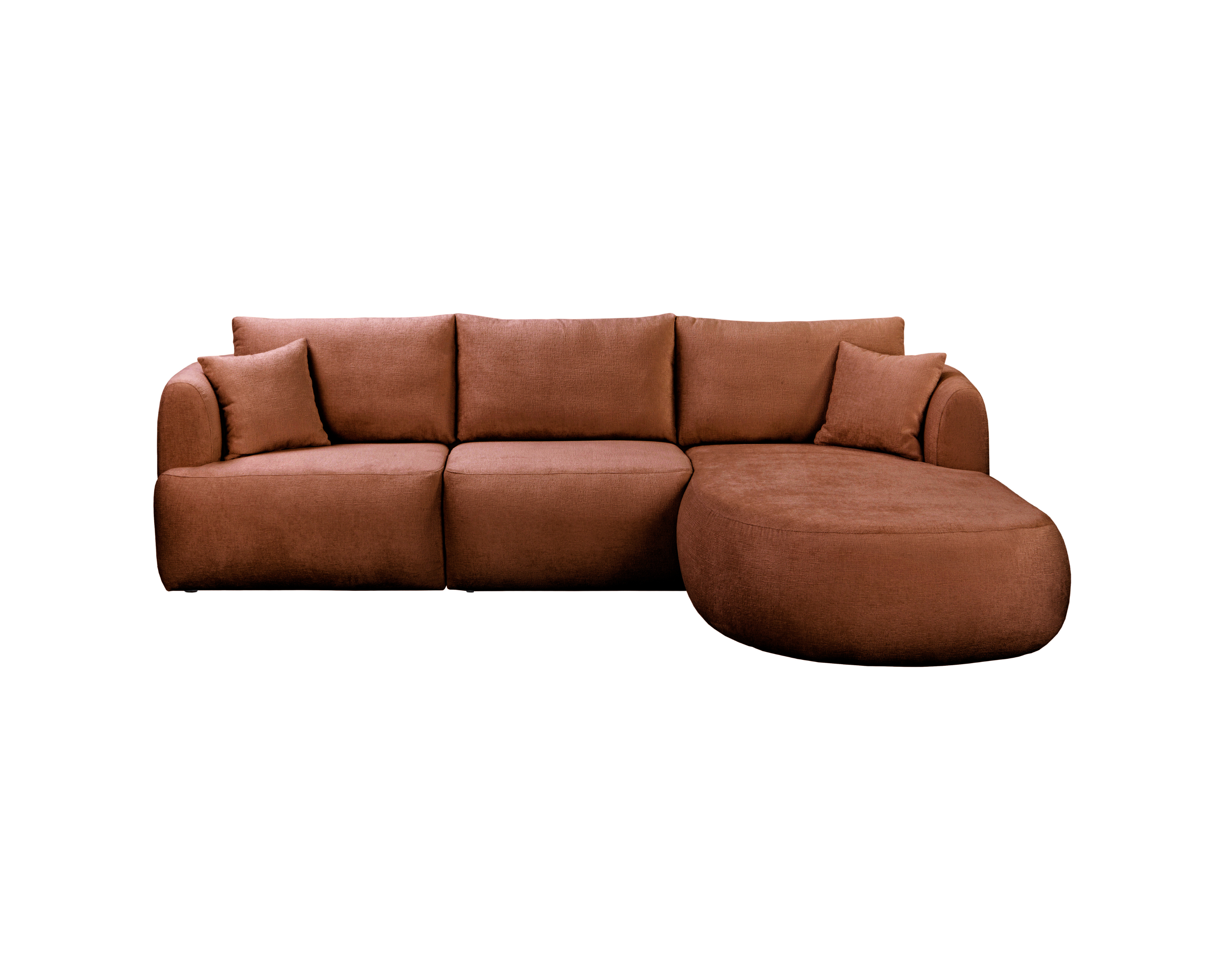 Canapé d’angle droit Lepic en tissu chenille terracotta Paname Avenue, vue de face sur fond blanc