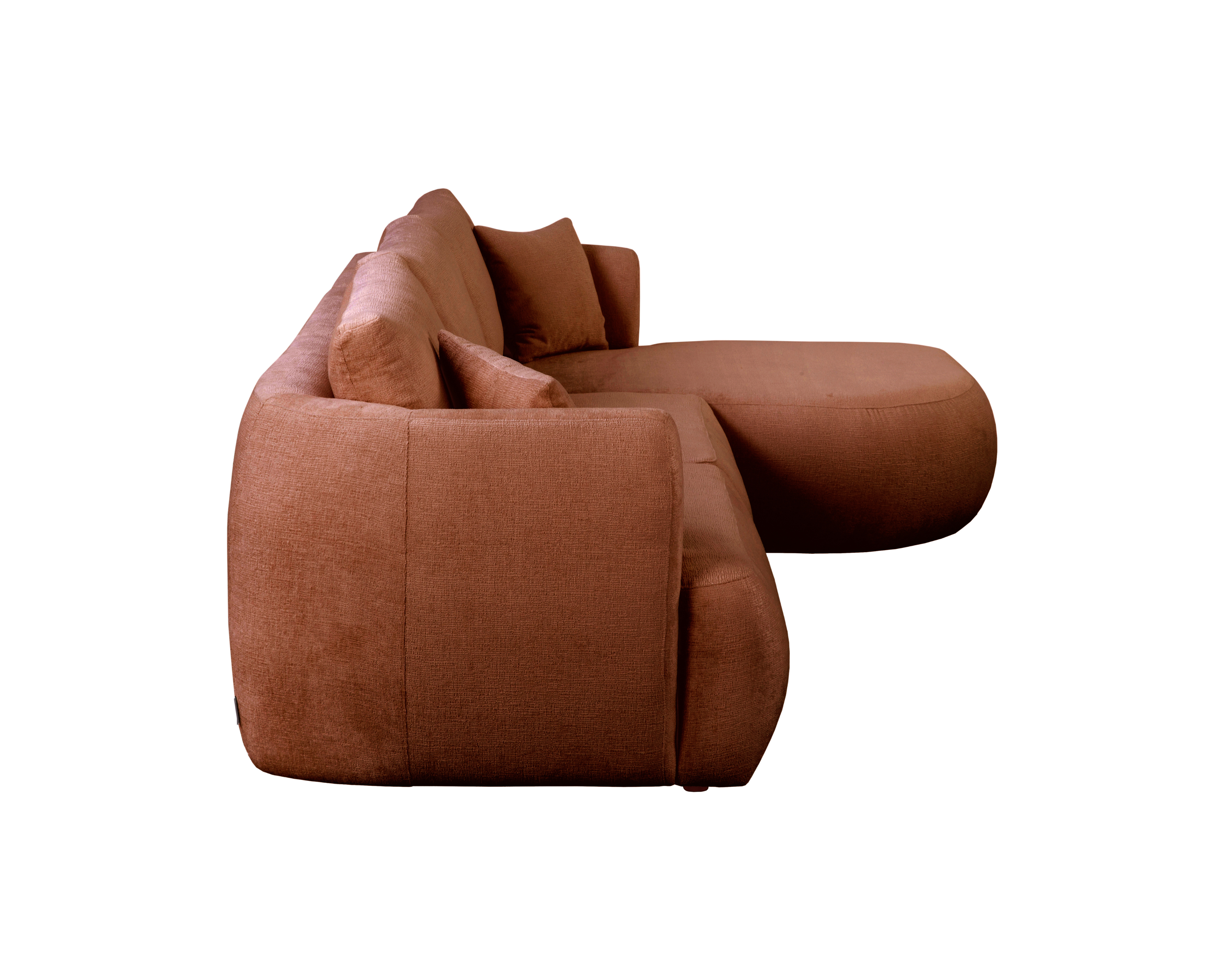 Canapé d’angle droit Lepic en tissu chenille terracotta Paname Avenue, vue de profil sur fond blanc