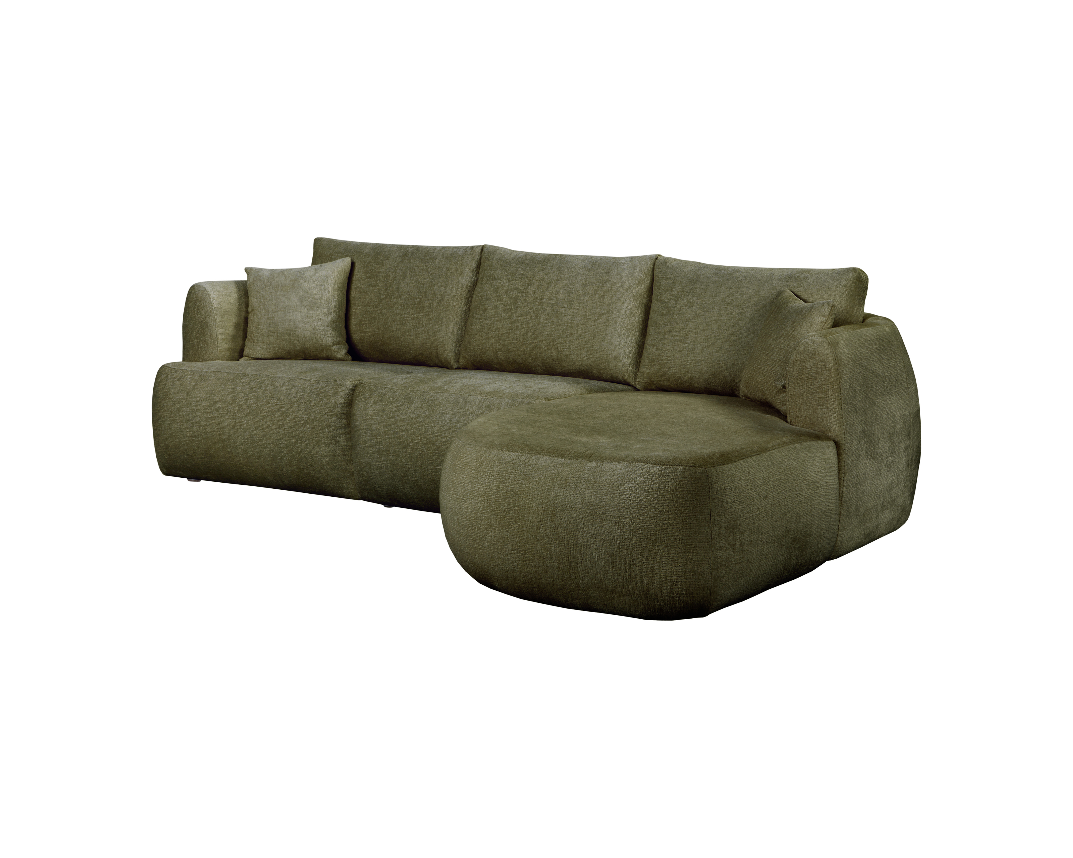 Canapé d’angle droit Lepic en tissu chenille vert olive Paname Avenue, vue trois-quarts sur fond blanc