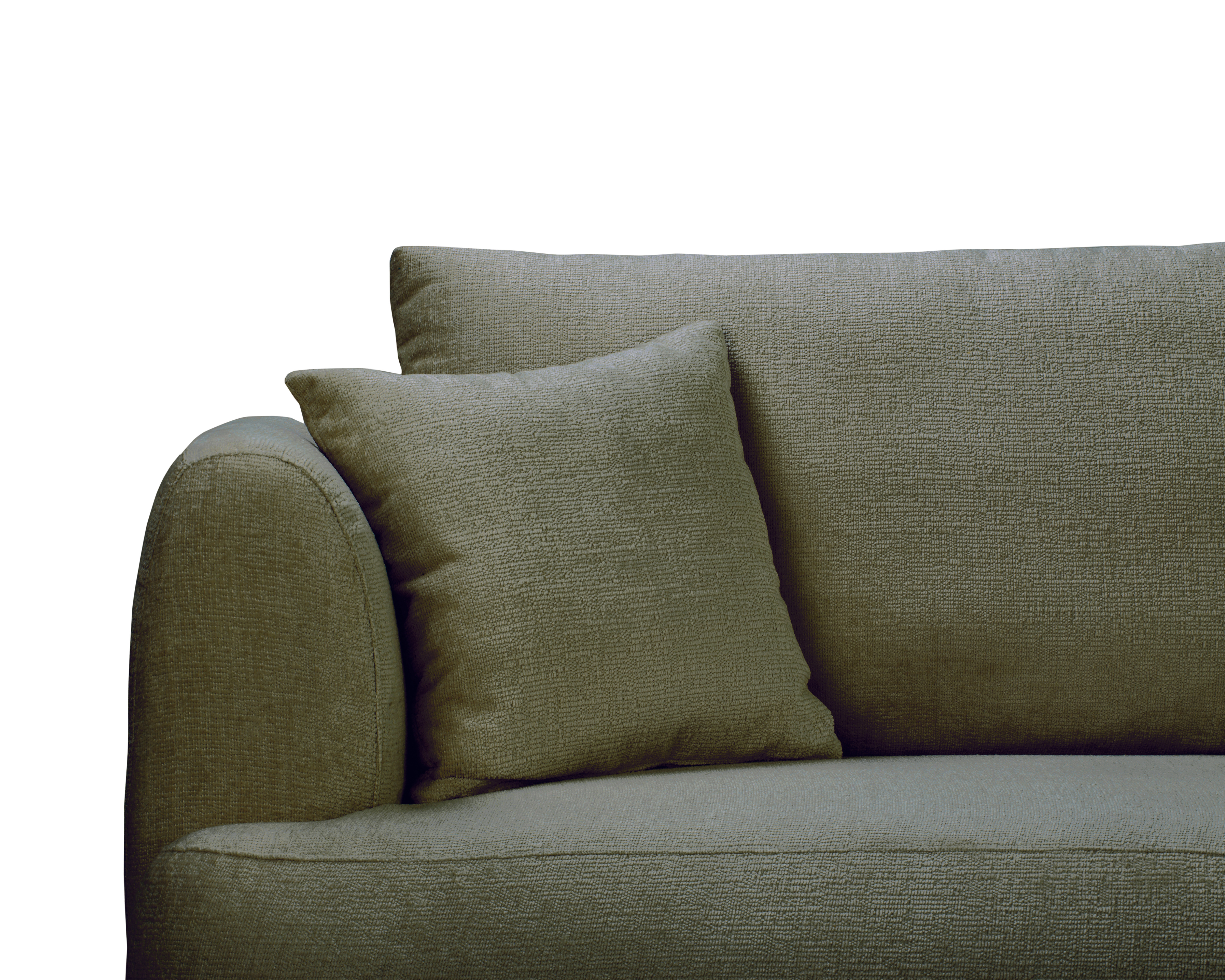 Canapé d’angle droit Lepic en tissu chenille vert olive Paname Avenue, zoom sur les coussins