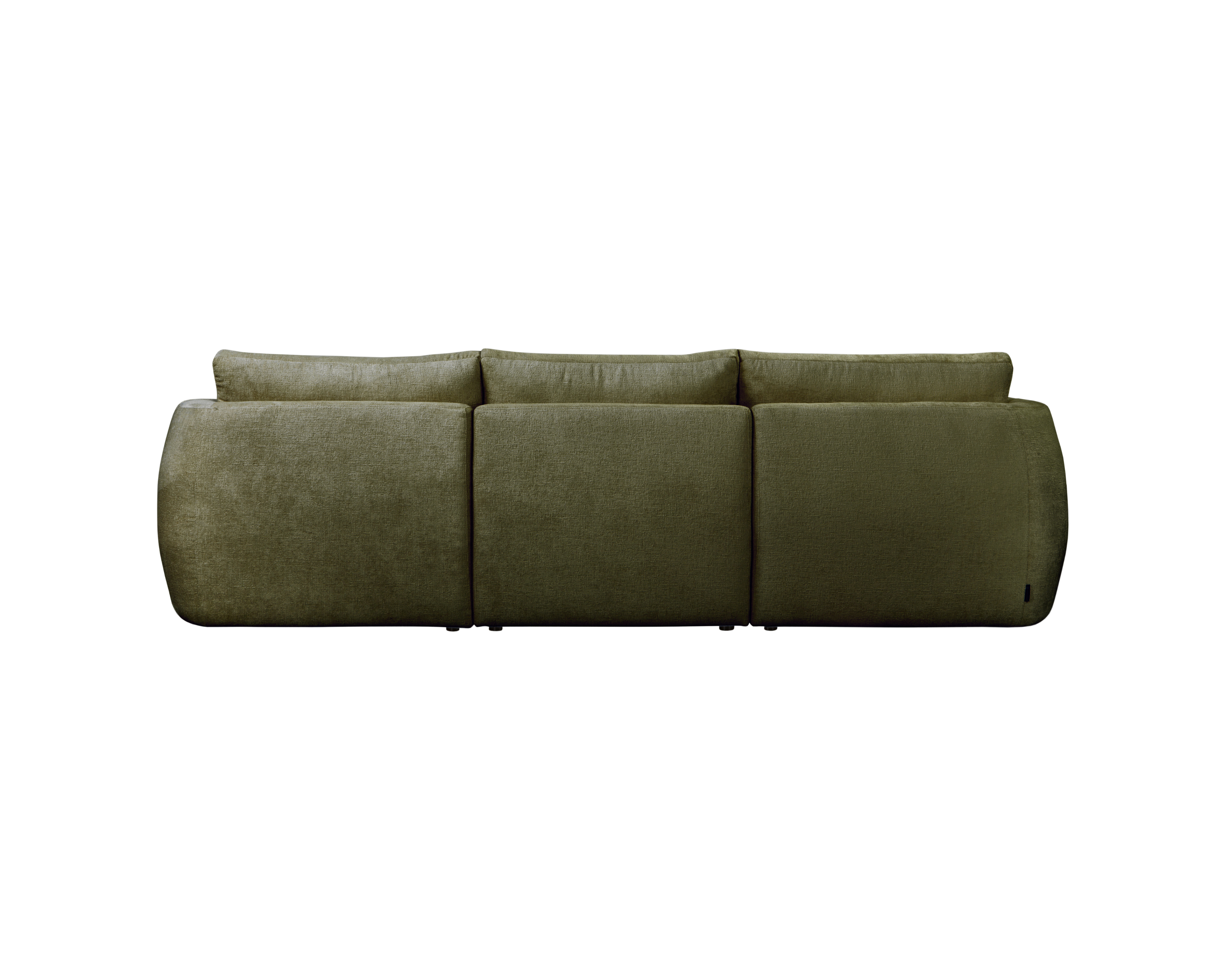 Canapé d’angle droit Lepic en tissu chenille vert olive Paname Avenue, vue arrière sur fond blanc