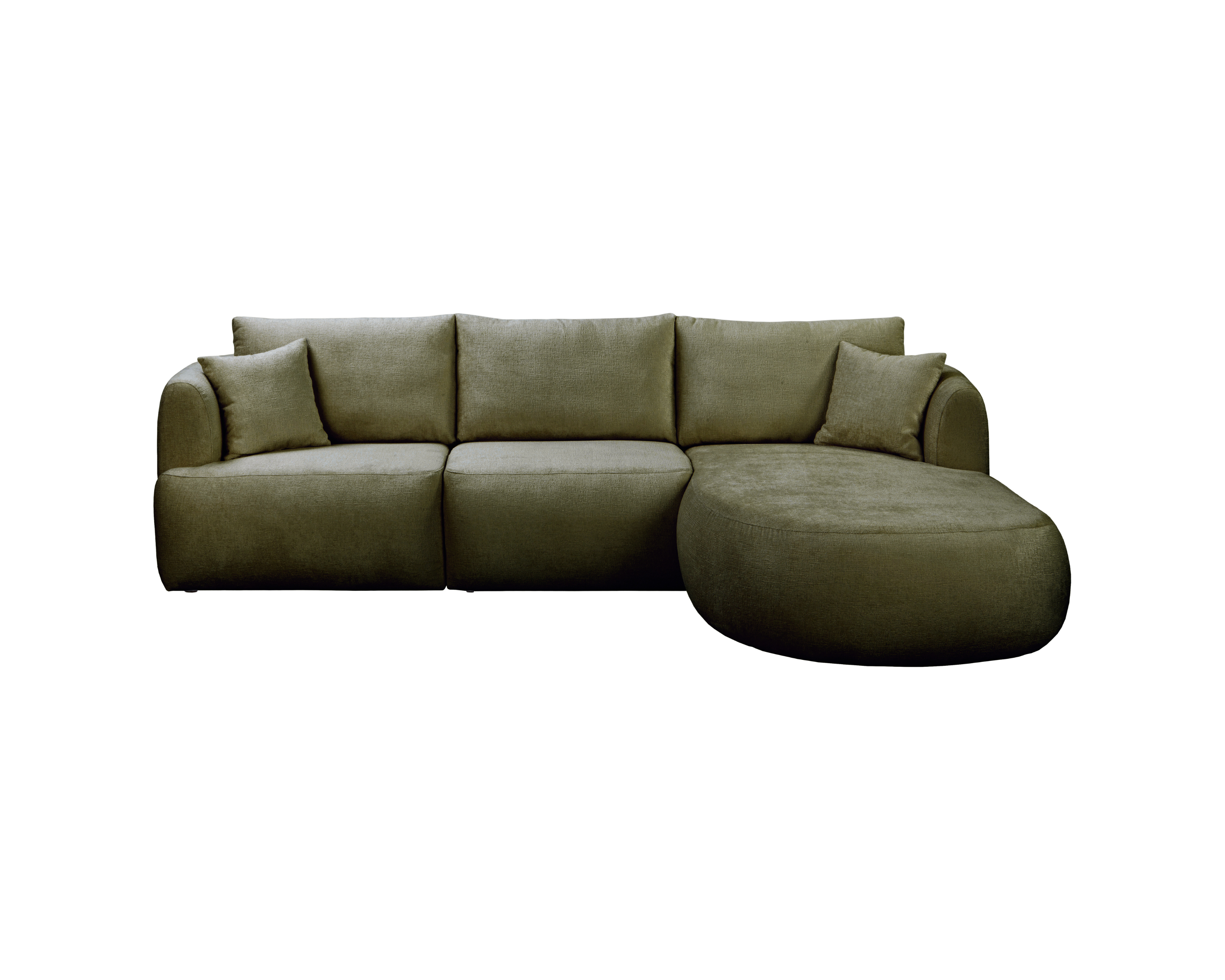 Canapé d’angle droit Lepic en tissu chenille vert olive Paname Avenue, vue de face sur fond blanc