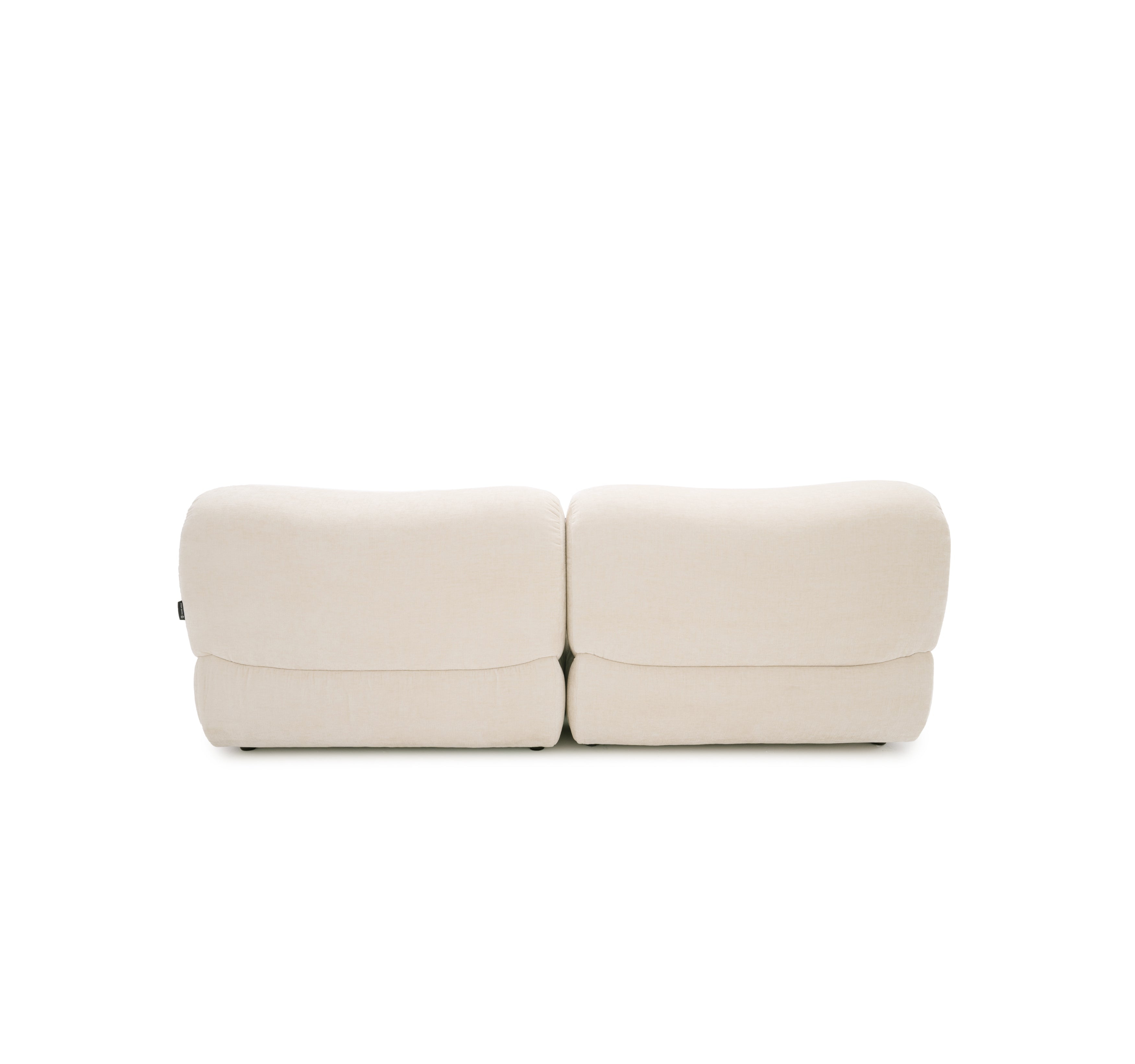 Canapé d’angle droit Pot-de-Fer en tissu chenille beige Paname Avenue, vue arrière sur fond blanc