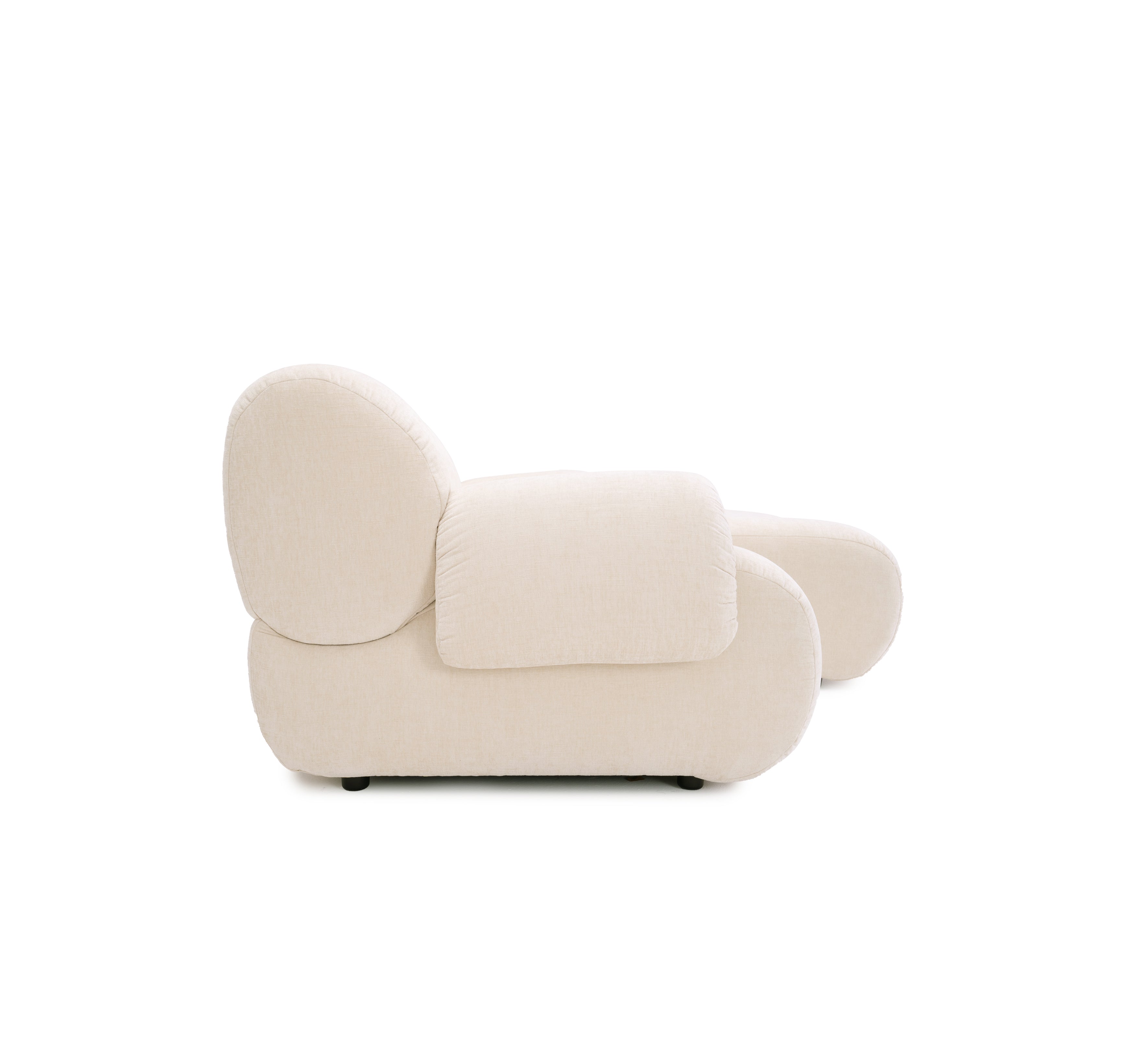 Canapé d’angle droit Pot-de-Fer en tissu chenille beige Paname Avenue, vue de profil sur fond blanc