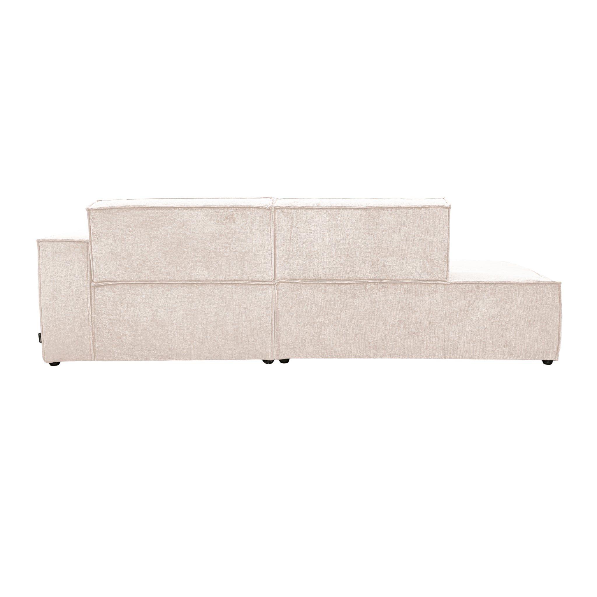 Canapé d’angle droit Prévôt en tissu chenille beige Paname Avenue, vue arrière sur fond blanc