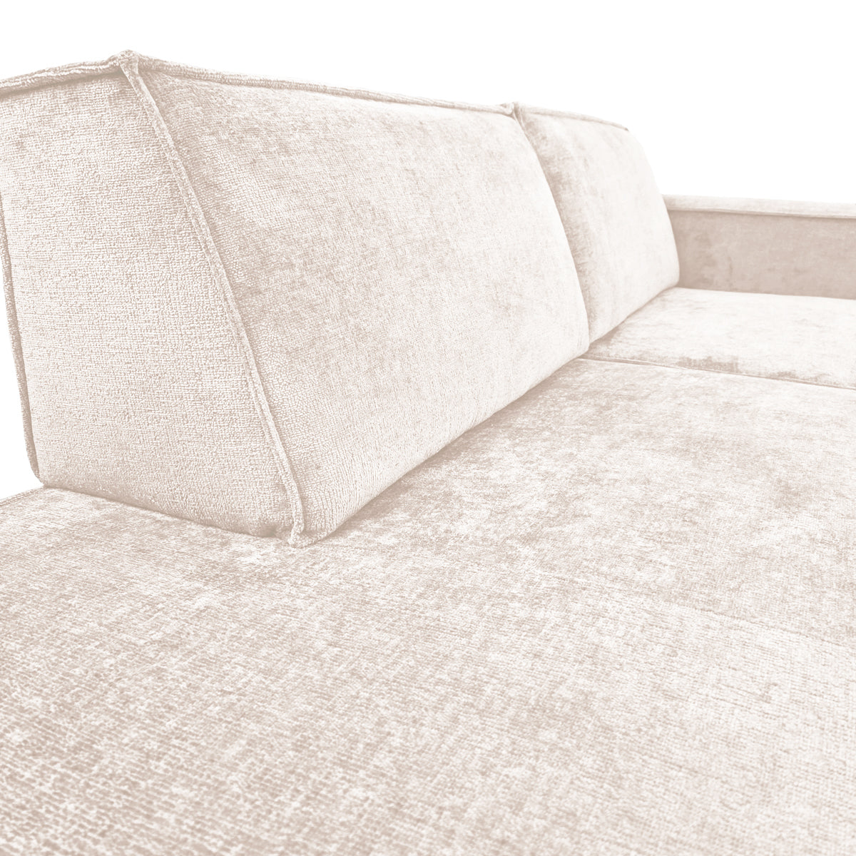 Canapé d’angle droit Prévôt en tissu chenille beige Paname Avenue, zoom sur le revêtement