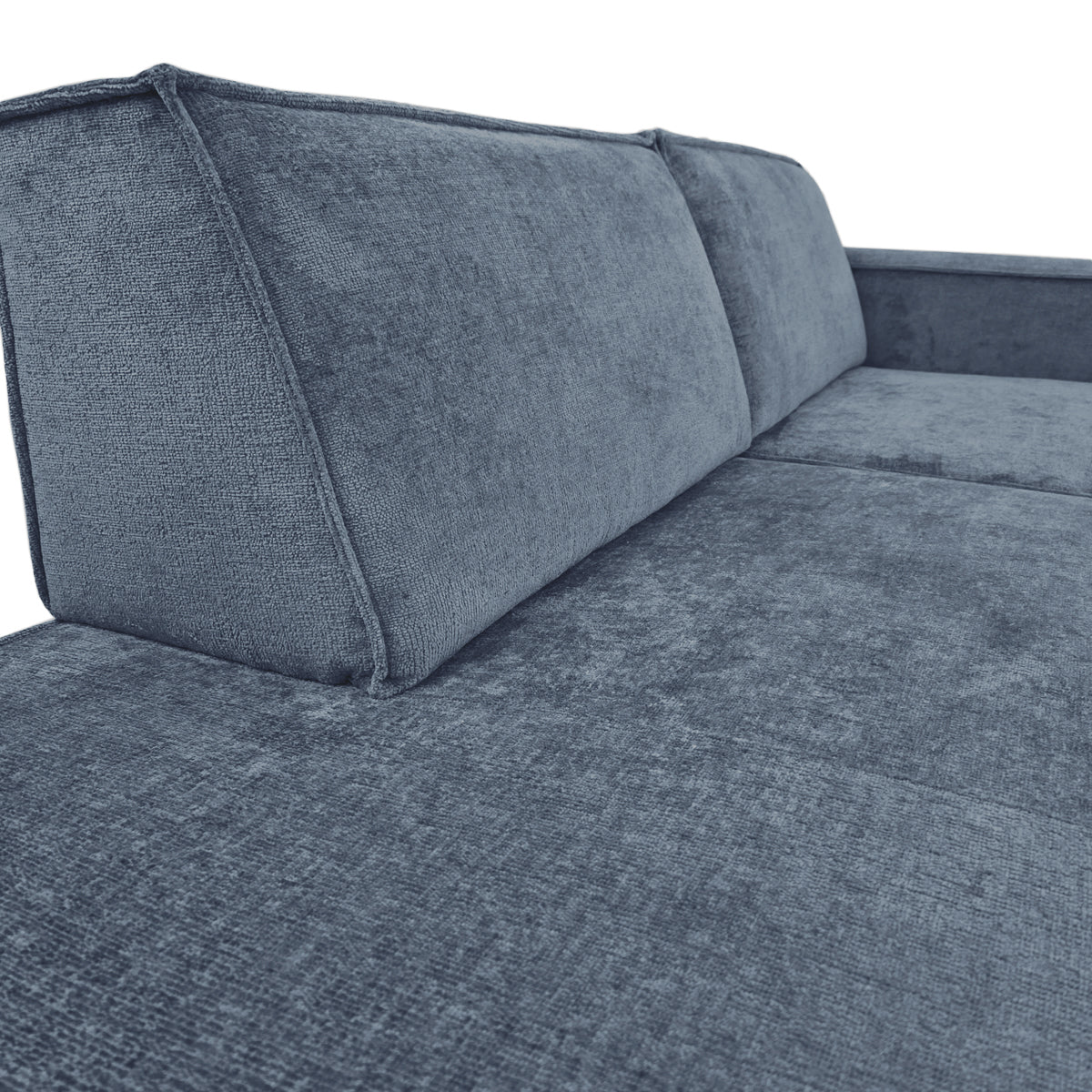 Canapé d’angle droit Prévôt en tissu chenille bleu Paname Avenue, zoom sur le revêtement