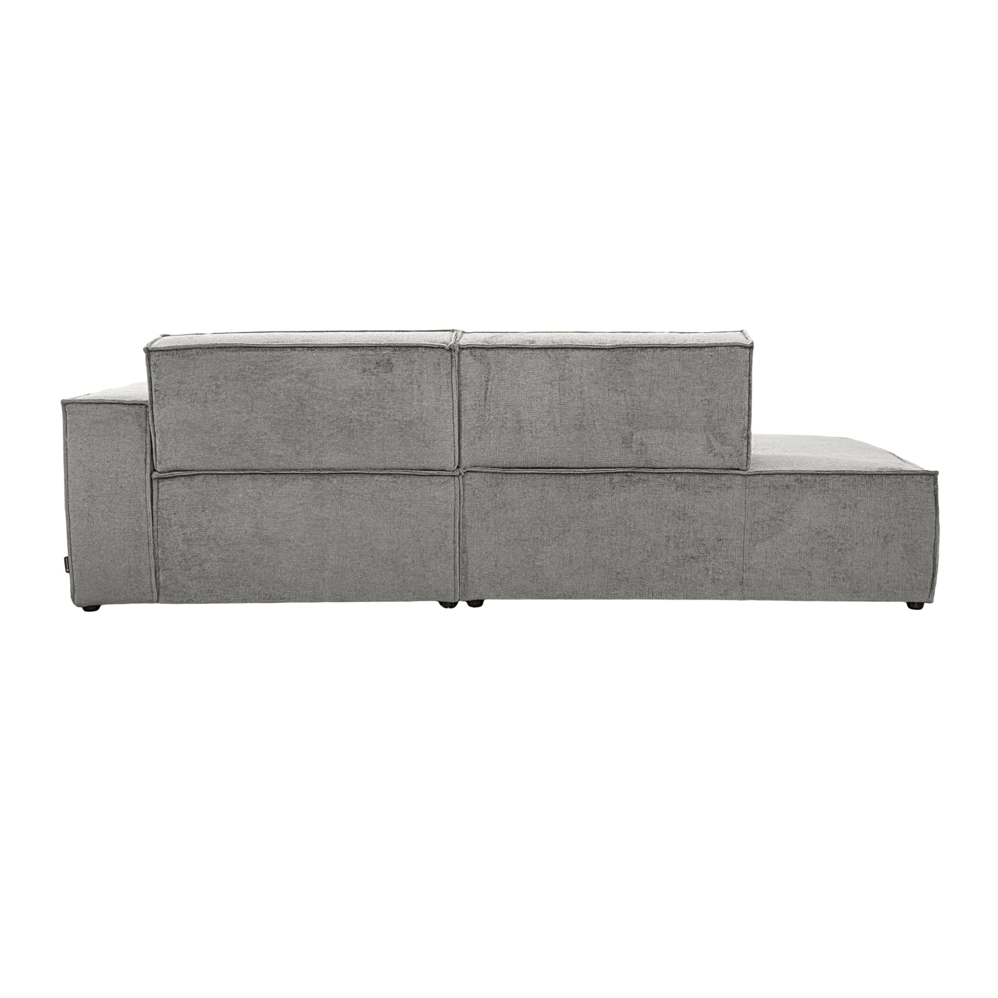 Canapé d’angle droit Prévôt en tissu chenille gris Paname Avenue, vue arrière sur fond blanc