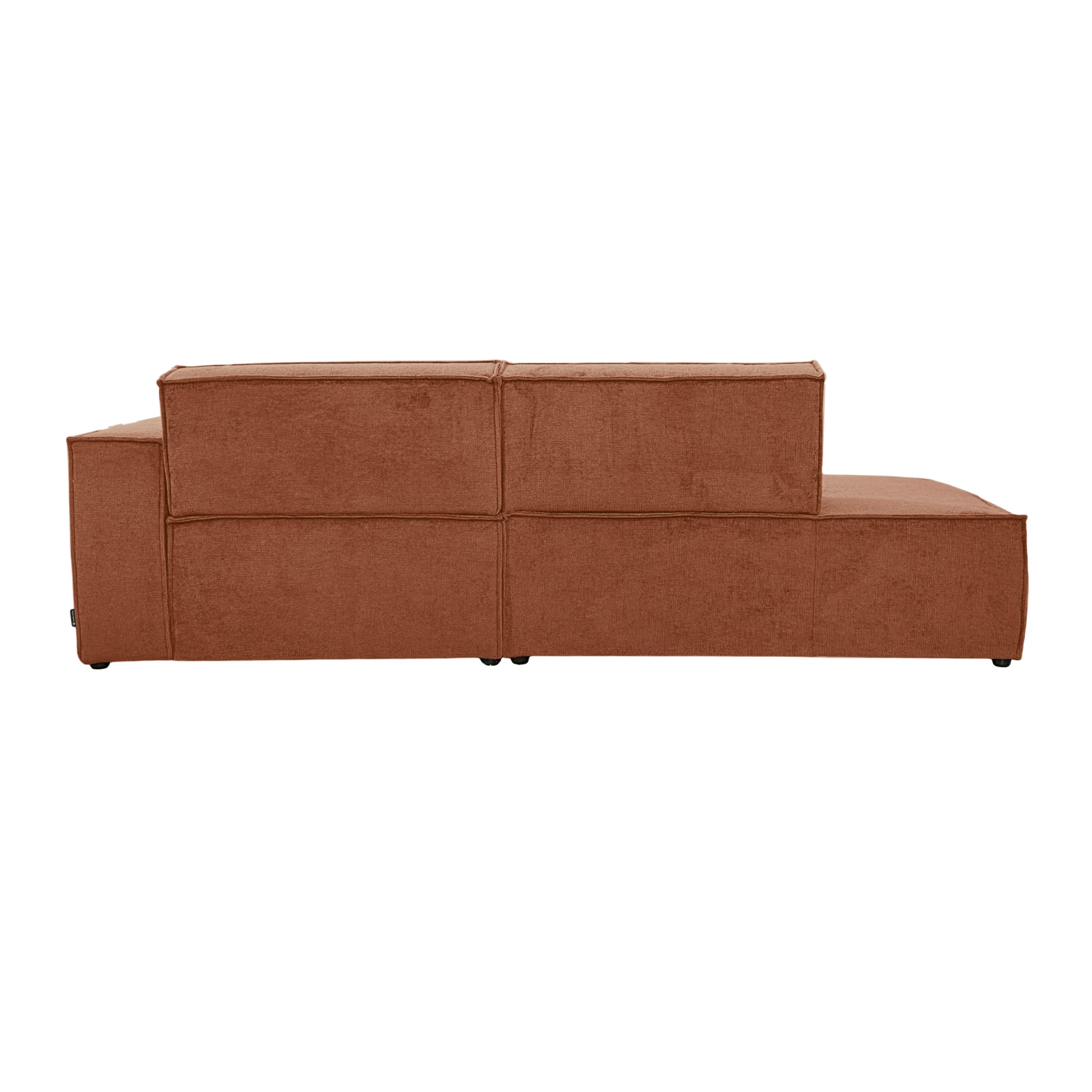 Canapé d’angle droit Prévôt en tissu chenille terracotta Paname Avenue, vue arrière sur fond blanc
