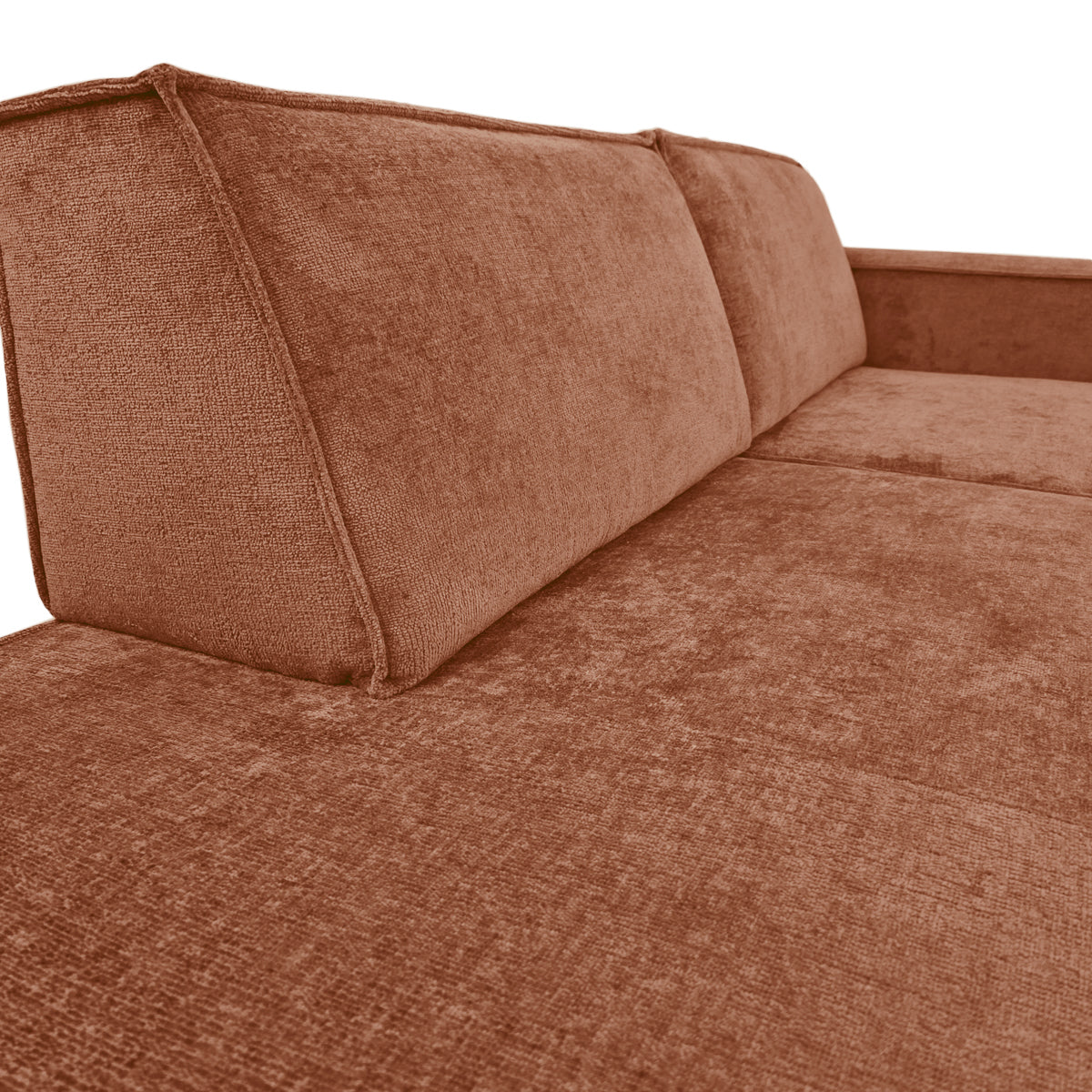 Canapé d’angle droit Prévôt en tissu chenille terracotta Paname Avenue, zoom sur le revêtement
