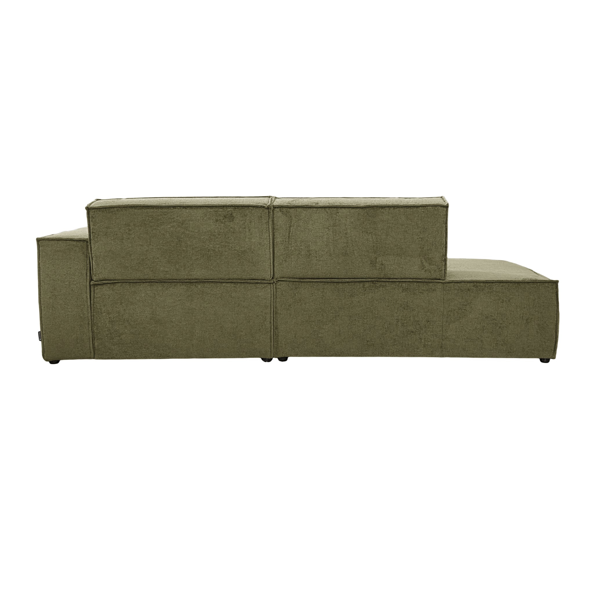 Canapé d’angle droit Prévôt en tissu chenille vert olive Paname Avenue, vue arrière sur fond blanc