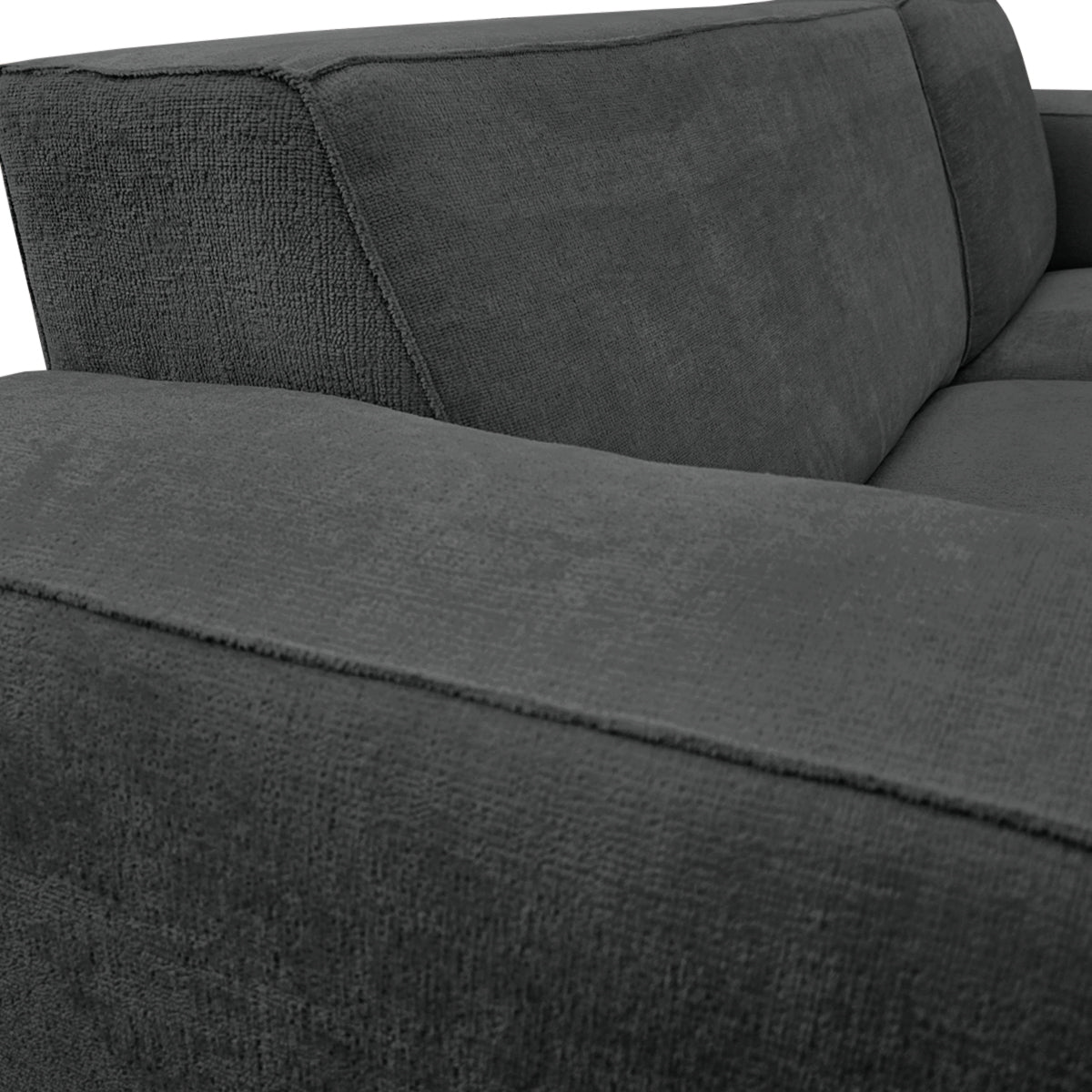 Canapé d’angle droit Roi-de-Sicile en tissu chenille anthracite Paname Avenue, zoom sur le revêtement