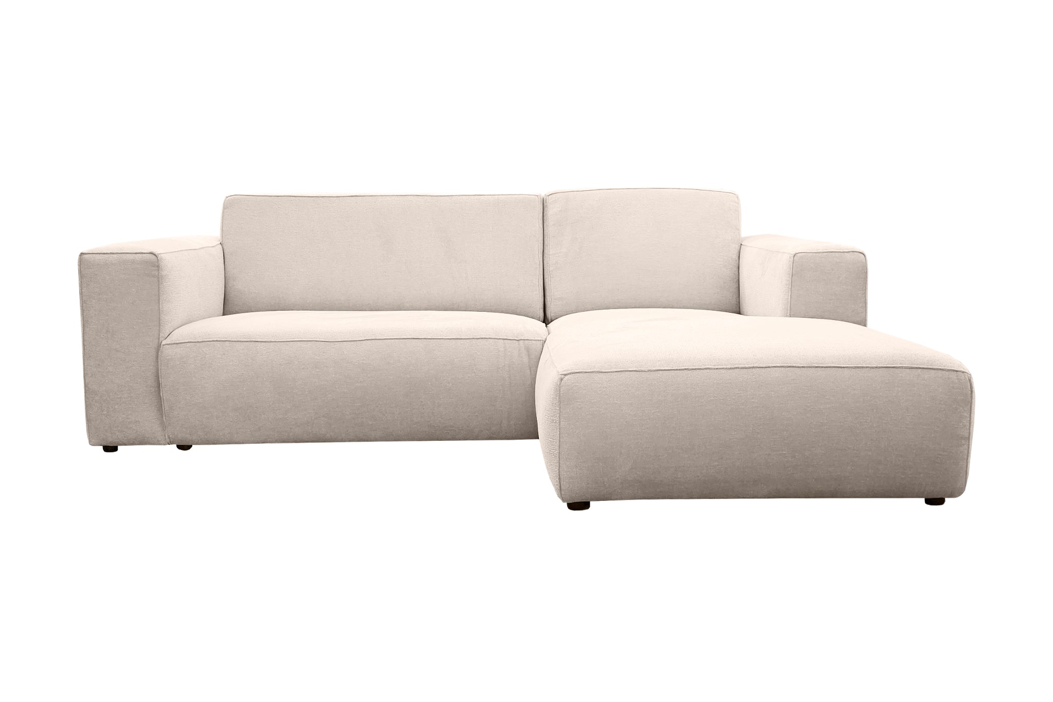 Canapé d’angle droit Roi-de-Sicile en tissu chenille beige Paname Avenue, vue de face sur fond blanc