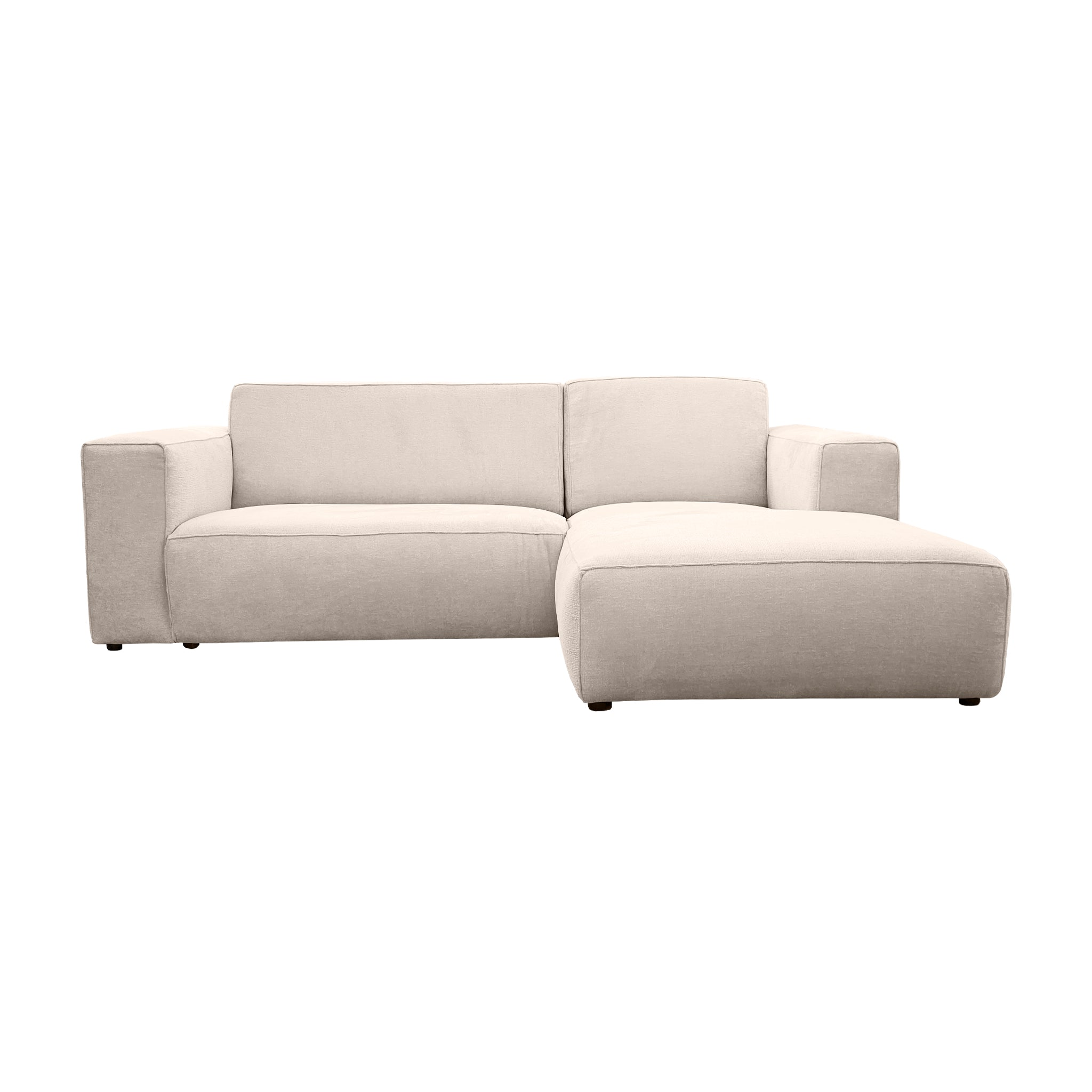 Canapé d’angle droit Roi-de-Sicile en tissu chenille beige Paname Avenue, vue de face sur fond blanc