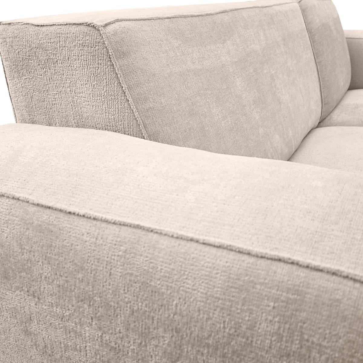 Canapé d’angle droit Roi-de-Sicile en tissu chenille beige Paname Avenue, zoom sur le revêtement