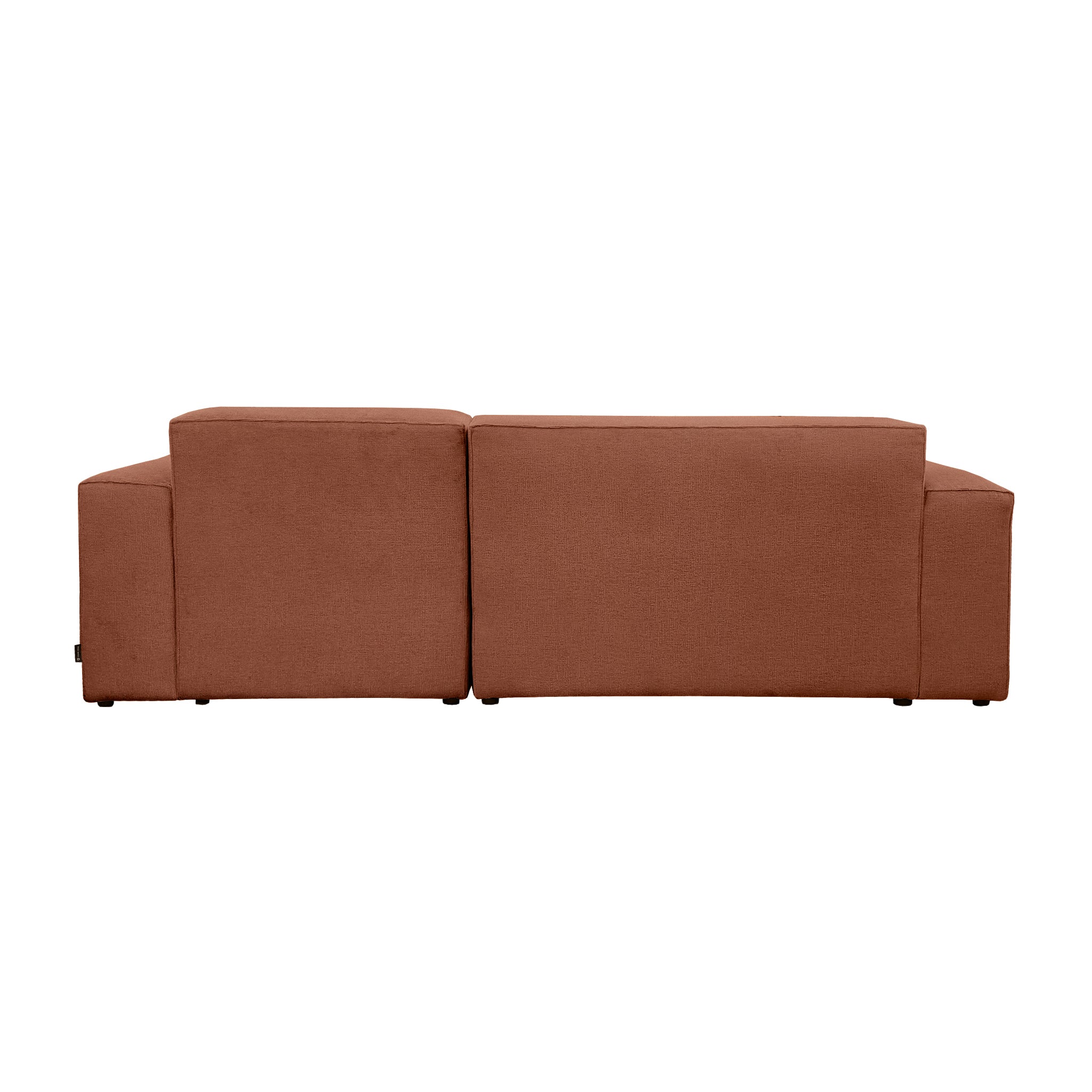 Canapé d’angle droit Roi-de-Sicile en tissu chenille terracotta Paname Avenue, vue arrière sur fond blanc