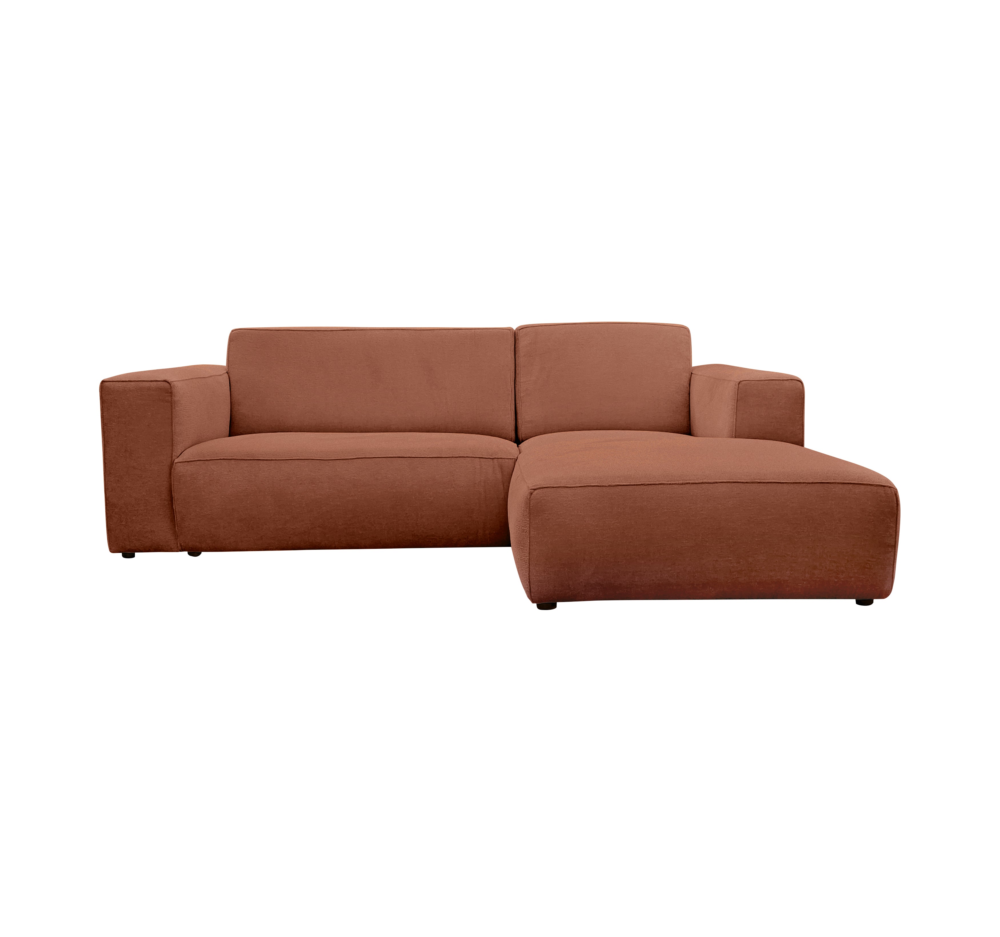 Canapé d’angle droit Roi-de-Sicile en tissu chenille terracotta Paname Avenue, vue de face sur fond blanc