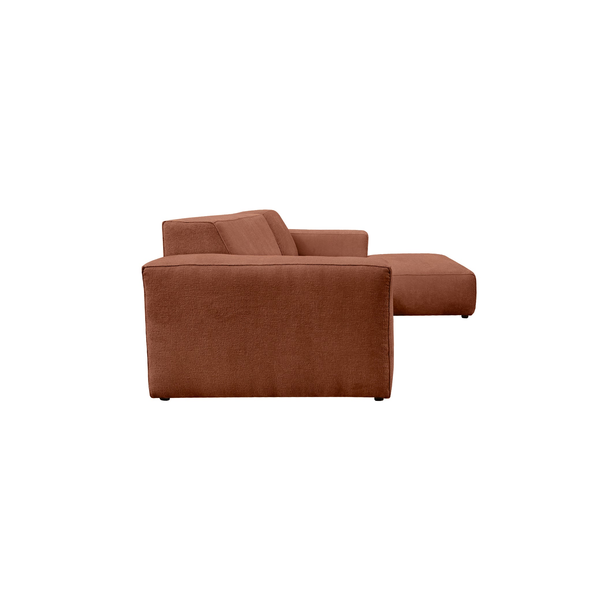 Canapé d’angle droit Roi-de-Sicile en tissu chenille terracotta Paname Avenue, vue de profil sur fond blanc