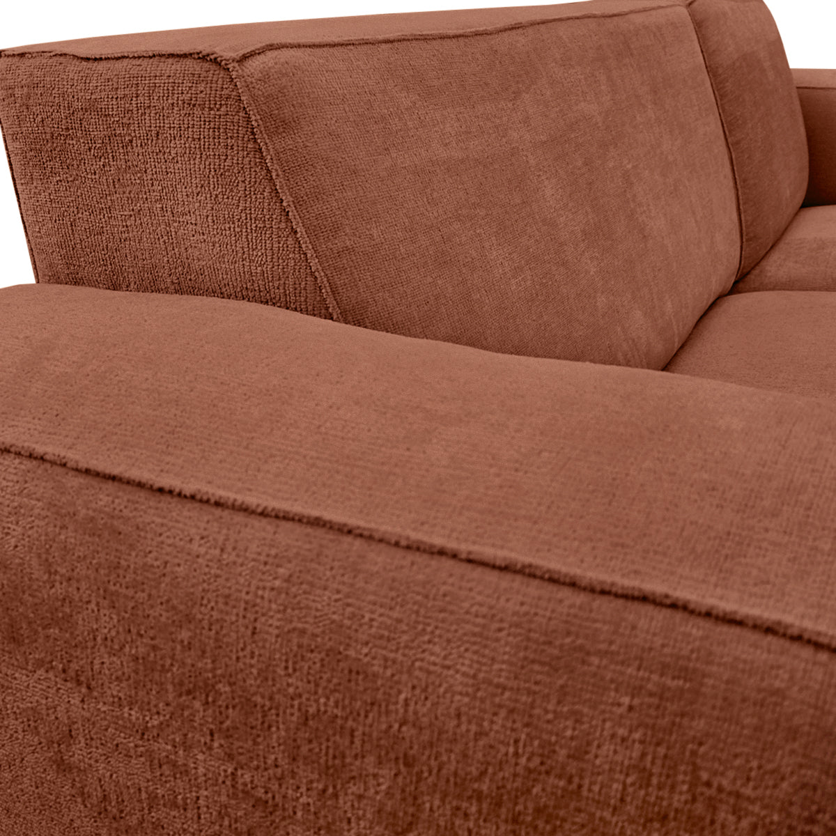Canapé d’angle droit Roi-de-Sicile en tissu chenille terracotta Paname Avenue, zoom sur le revêtement