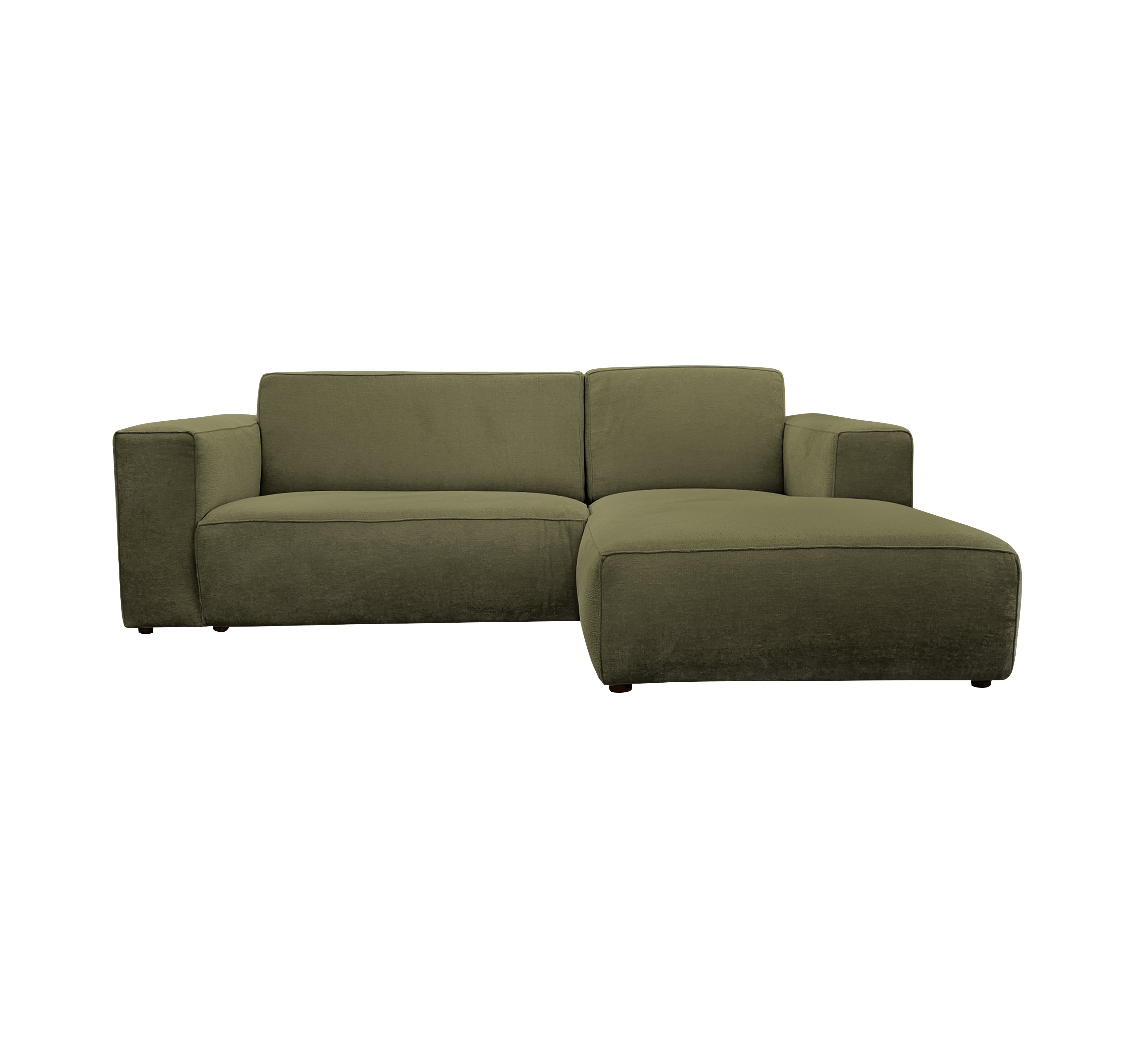 Canapé d’angle droit Roi-de-Sicile en tissu chenille vert olive Paname Avenue, vue de face sur fond blanc