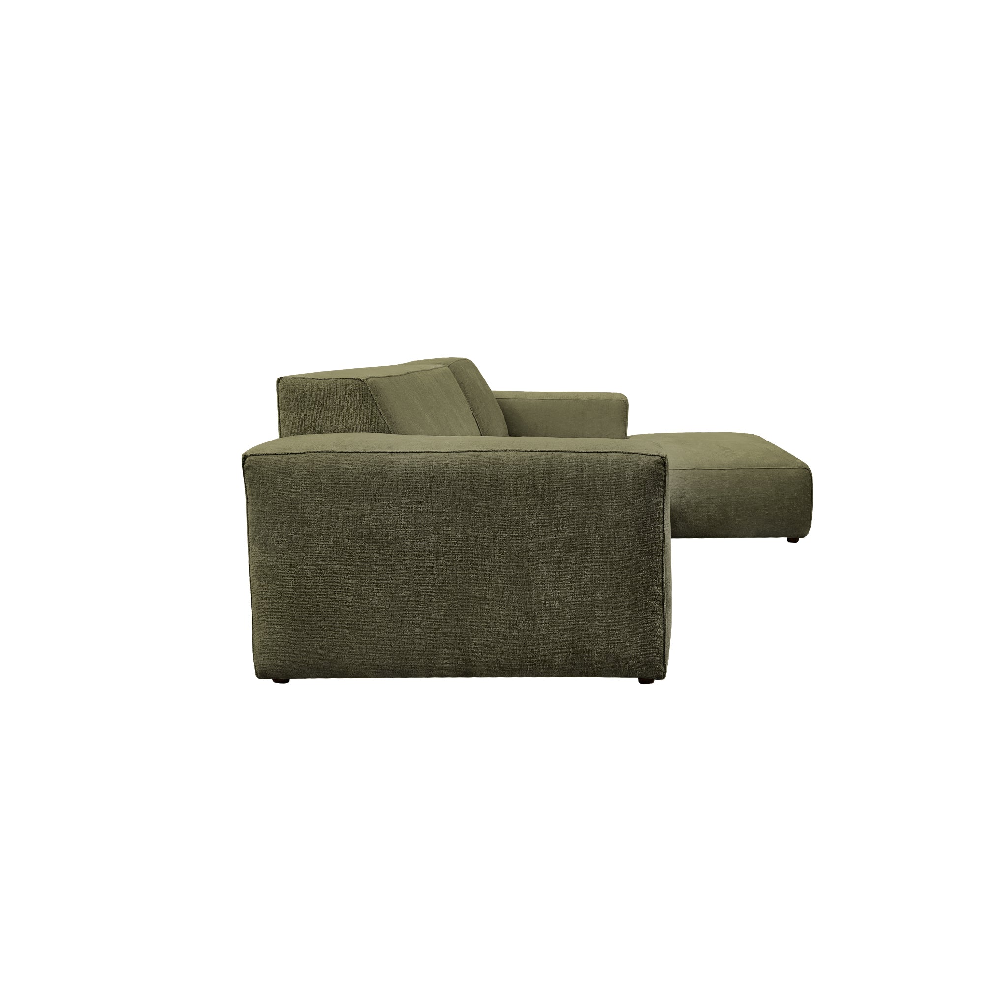 Canapé d’angle droit Roi-de-Sicile en tissu chenille vert olive Paname Avenue, vue de profil sur fond blanc