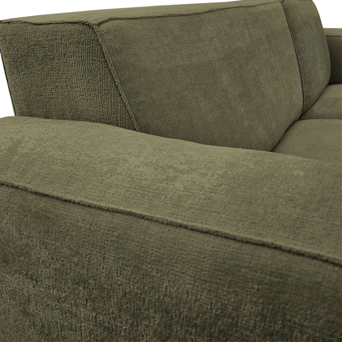 Canapé d’angle droit Roi-de-Sicile en tissu chenille vert olive Paname Avenue, zoom sur le revêtement
