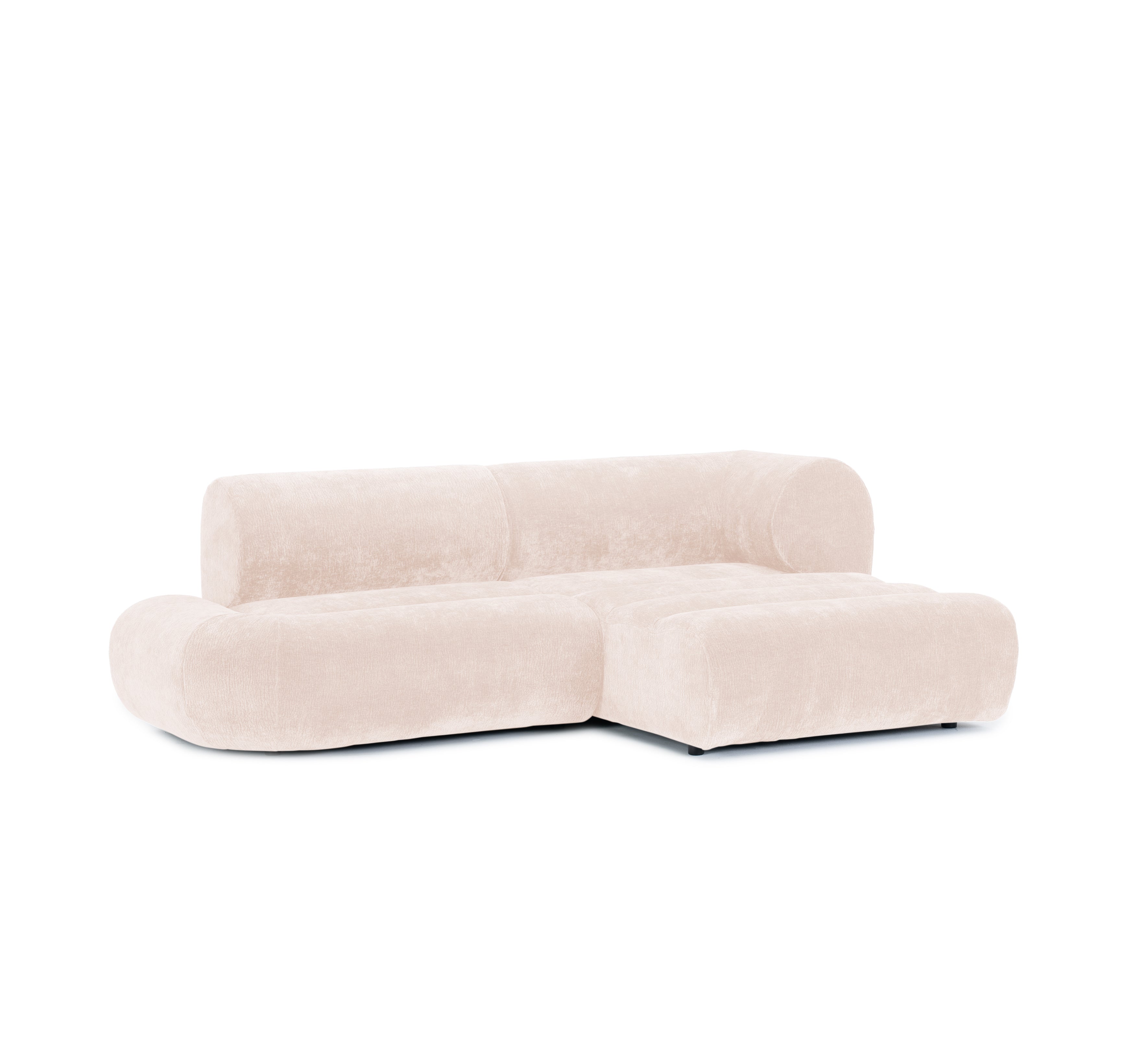 Canapé d’angle droit Saint-Denis en tissu chenille beige Paname Avenue, vue trois-quarts sur fond blanc