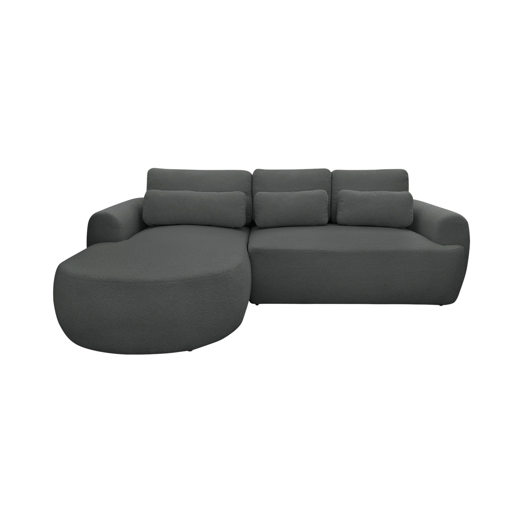 Canapé d'angle gauche Aboukir en tissu bouclette anthracite Paname Avenue, vue de face sur fond blanc