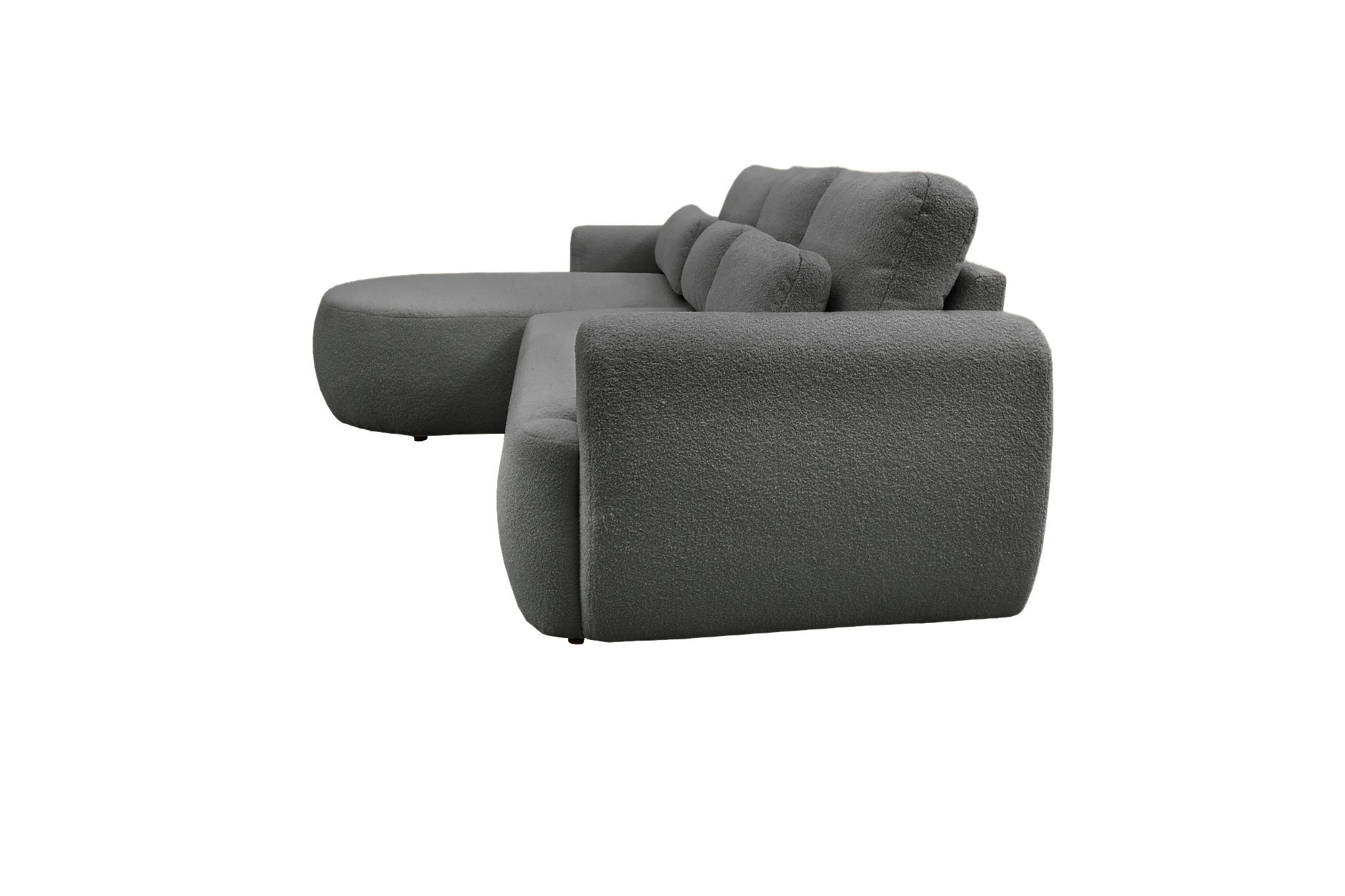 Canapé d'angle gauche Aboukir en tissu bouclette anthracite Paname Avenue, vue de profil sur fond blanc