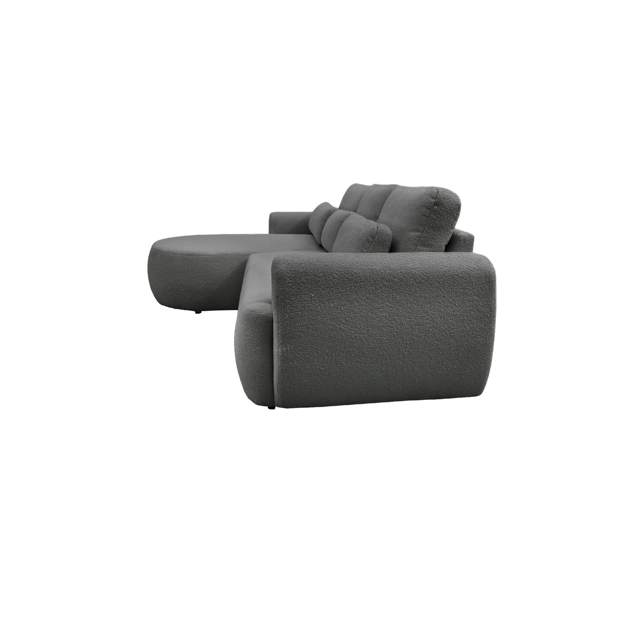 Canapé d'angle gauche Aboukir en tissu bouclette anthracite Paname Avenue, vue de profil sur fond blanc